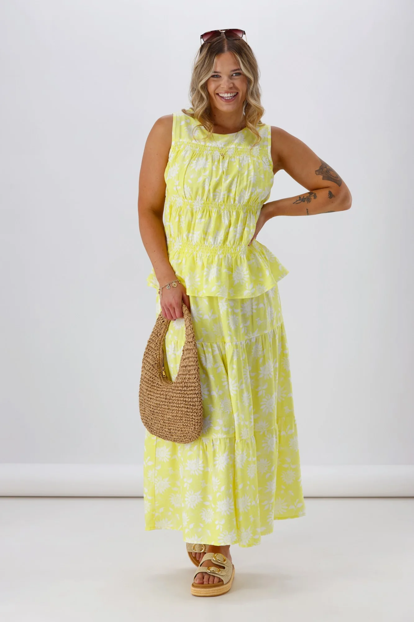 Shine On Label Sunflower Skirt Yellow White Floral - Image 3