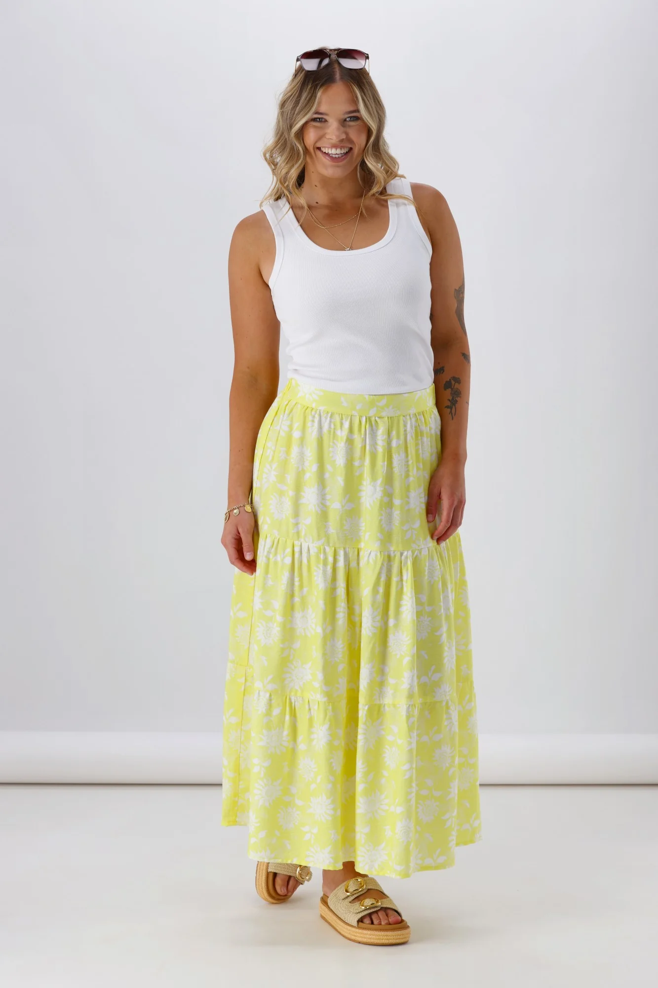 Shine On Label Sunflower Skirt Yellow White Floral - Image 4