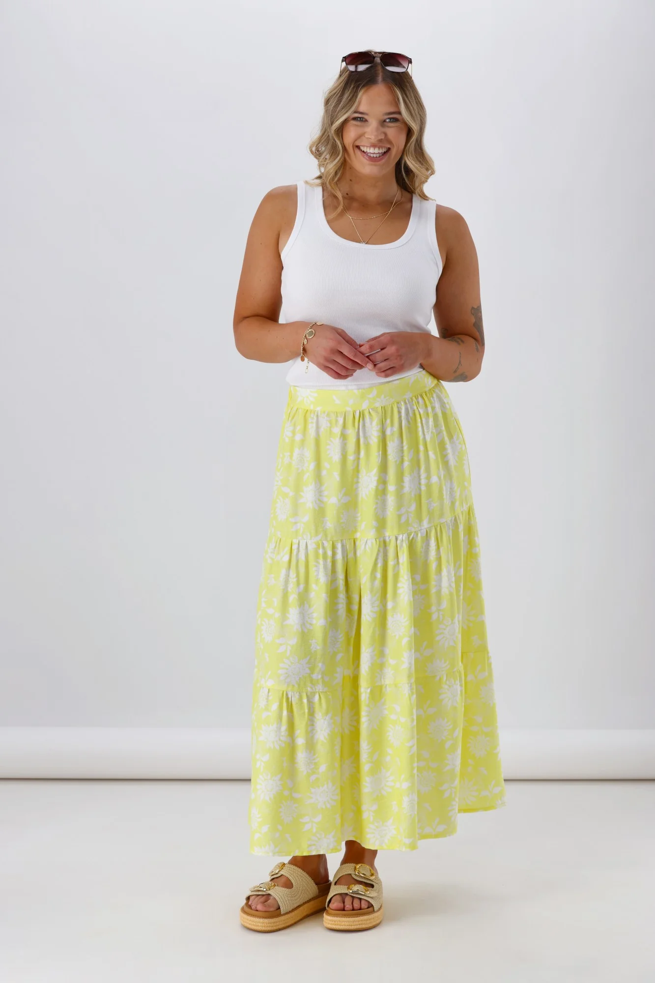 Shine On Label Sunflower Skirt Yellow White Floral - Image 5