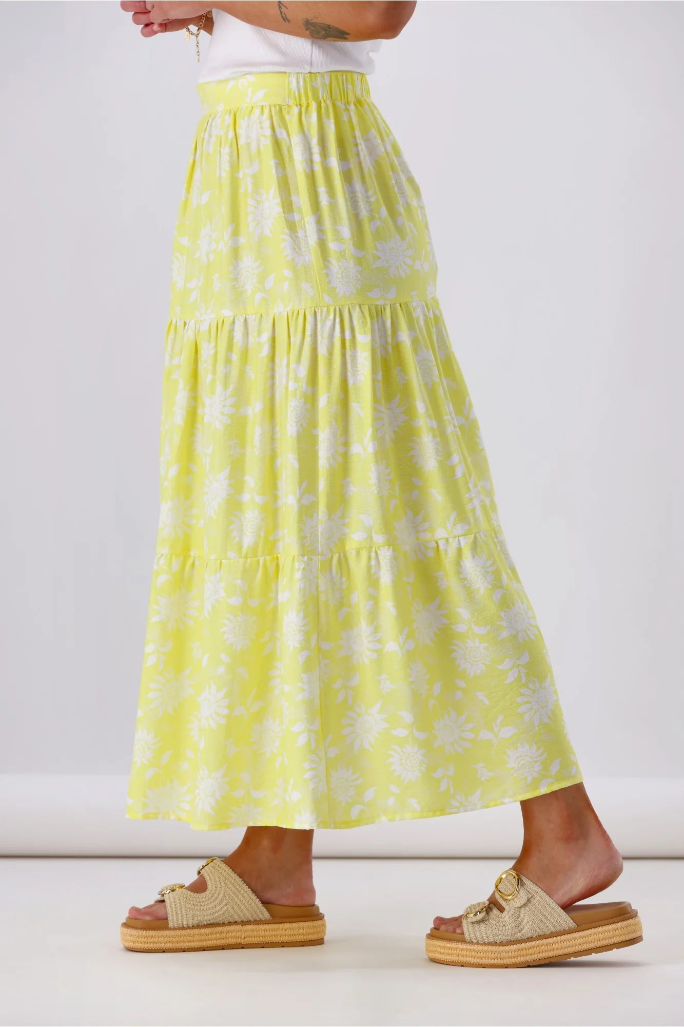 Shine On Label Sunflower Skirt Yellow White Floral - Image 6