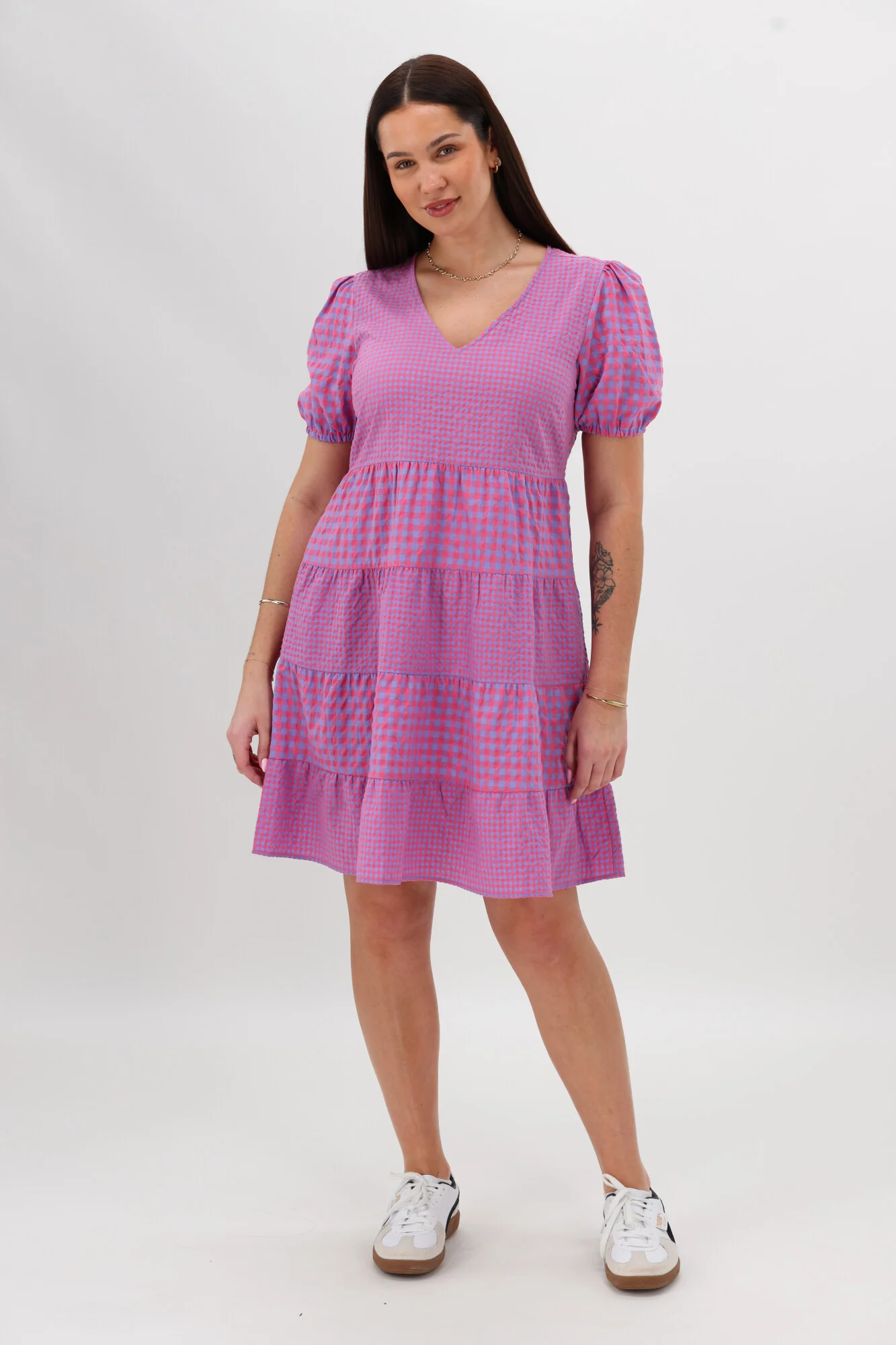 Shine On Label Sussex Tiered Dress Bright Pink Blue