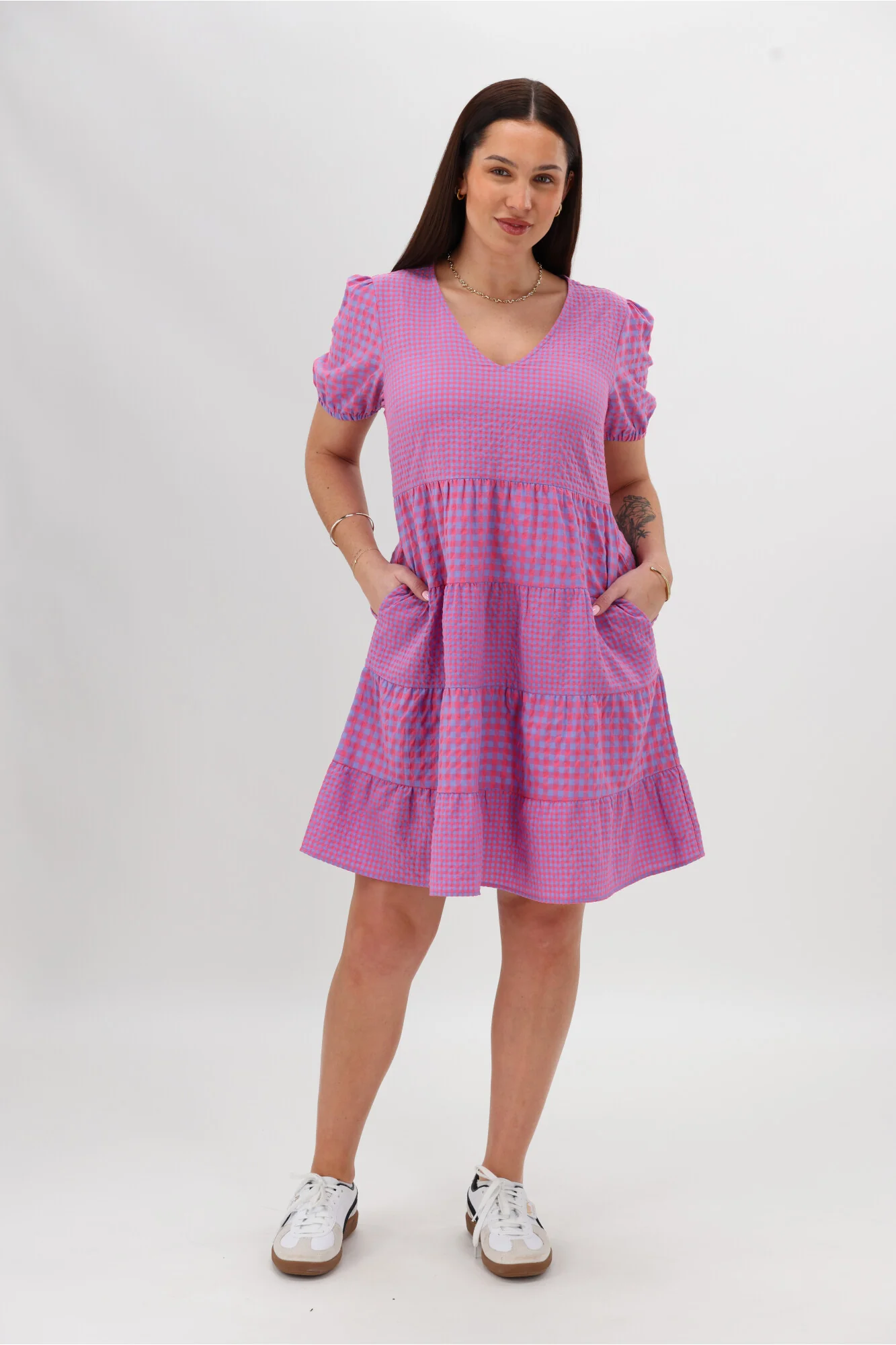 Shine On Label Sussex Tiered Dress Bright Pink Blue - Image 2