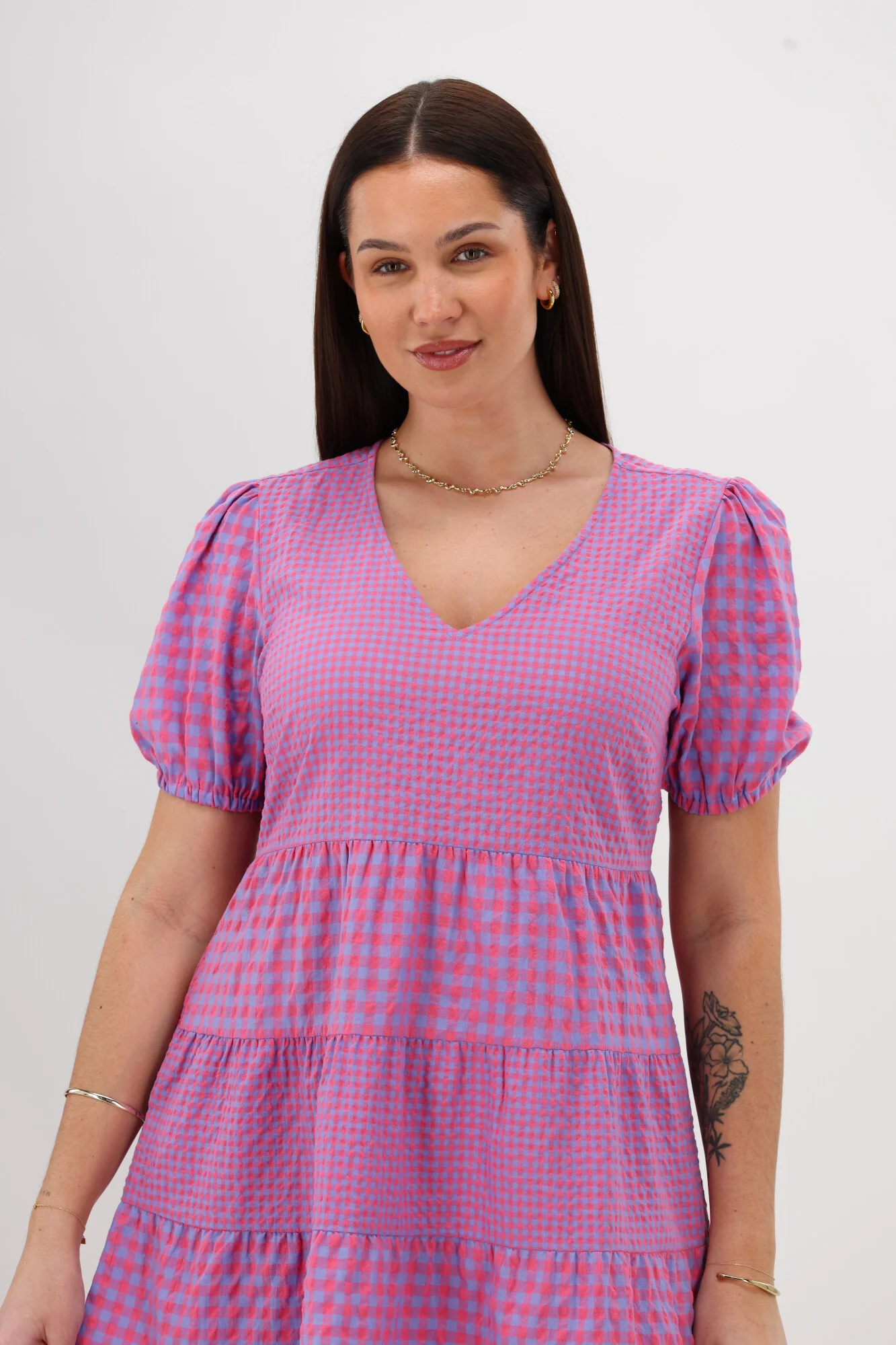Shine On Label Sussex Tiered Dress Bright Pink Blue - Image 3