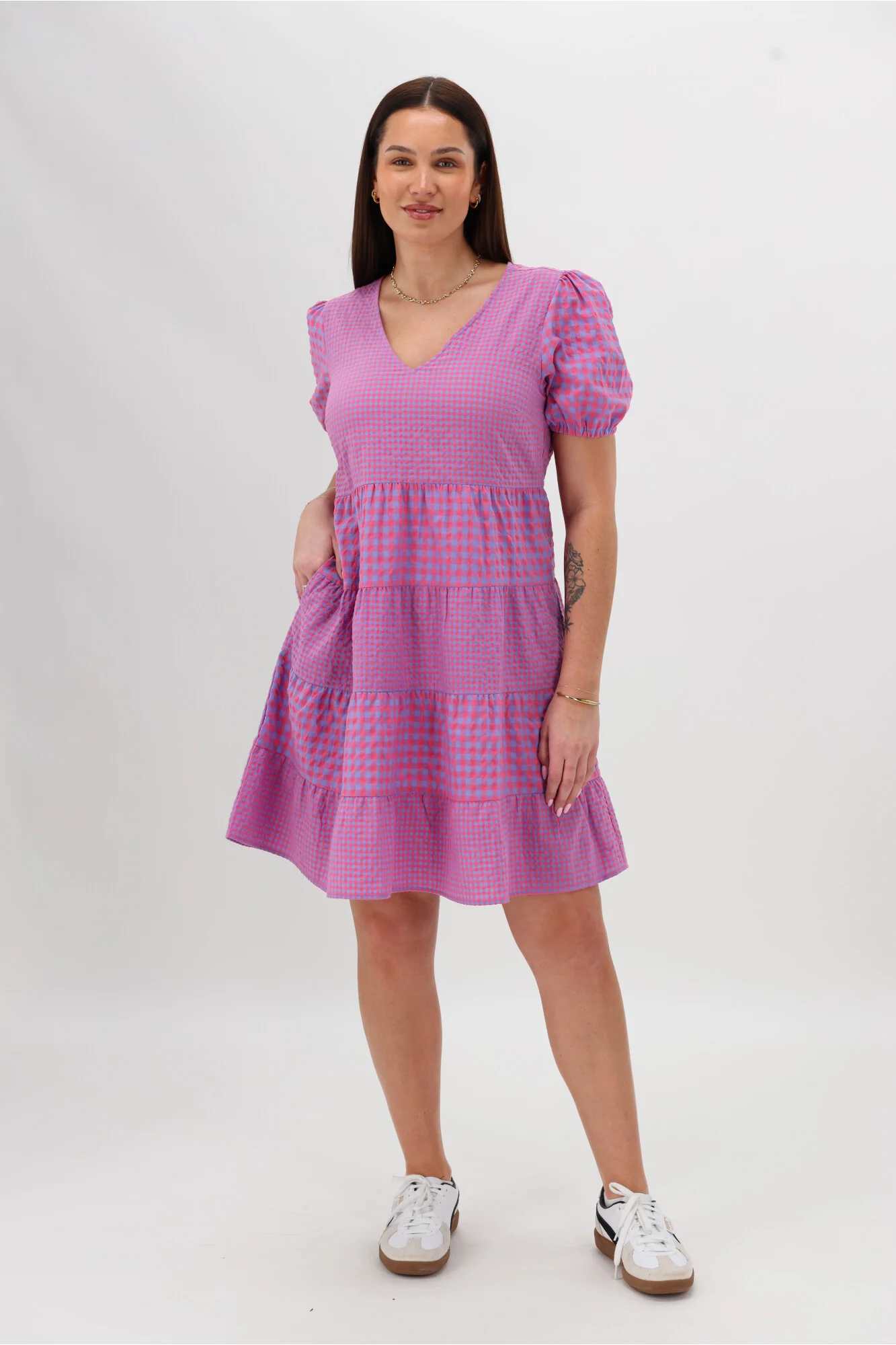 Shine On Label Sussex Tiered Dress Bright Pink Blue - Image 5