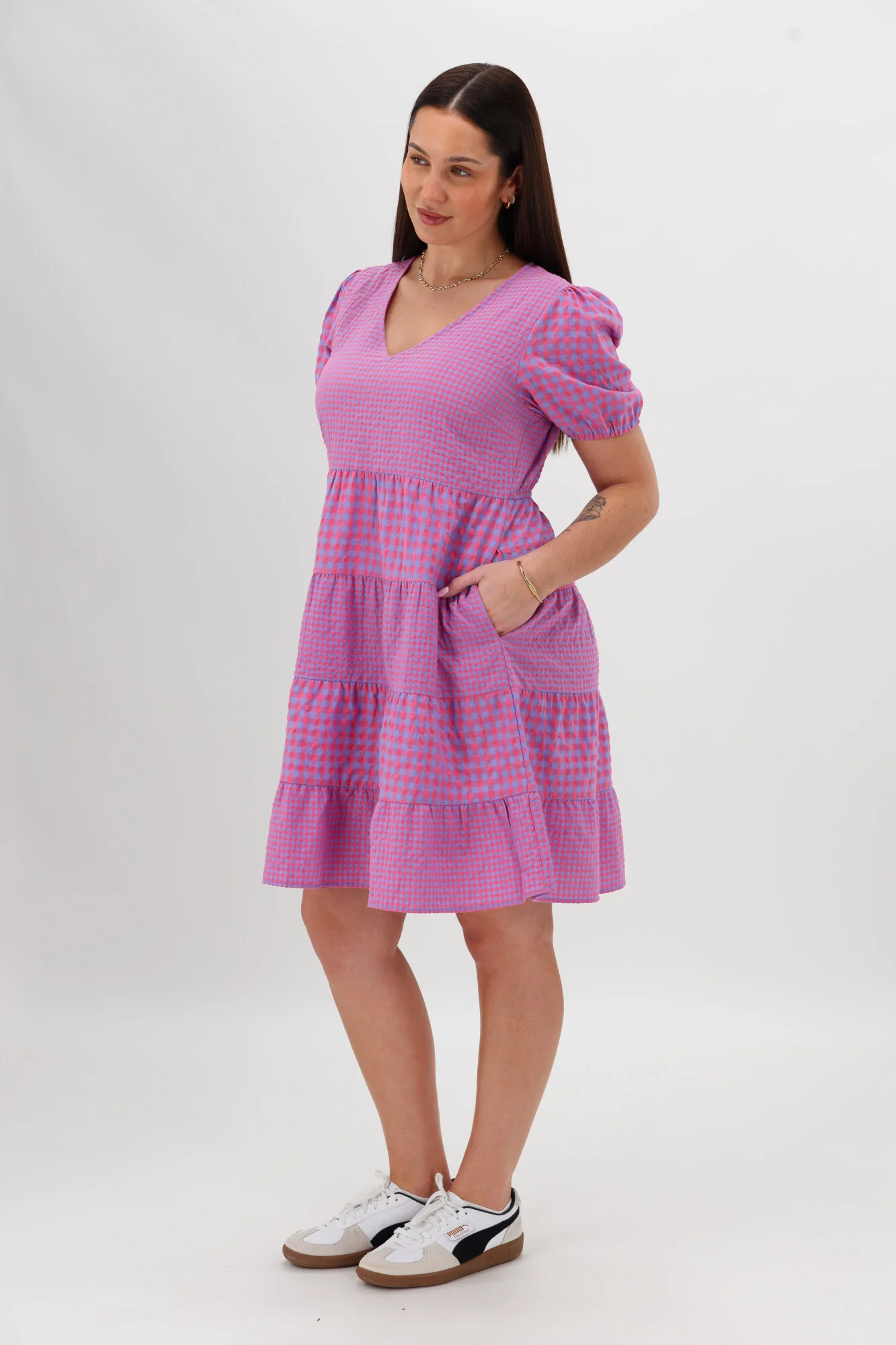 Shine On Label Sussex Tiered Dress Bright Pink Blue - Image 6