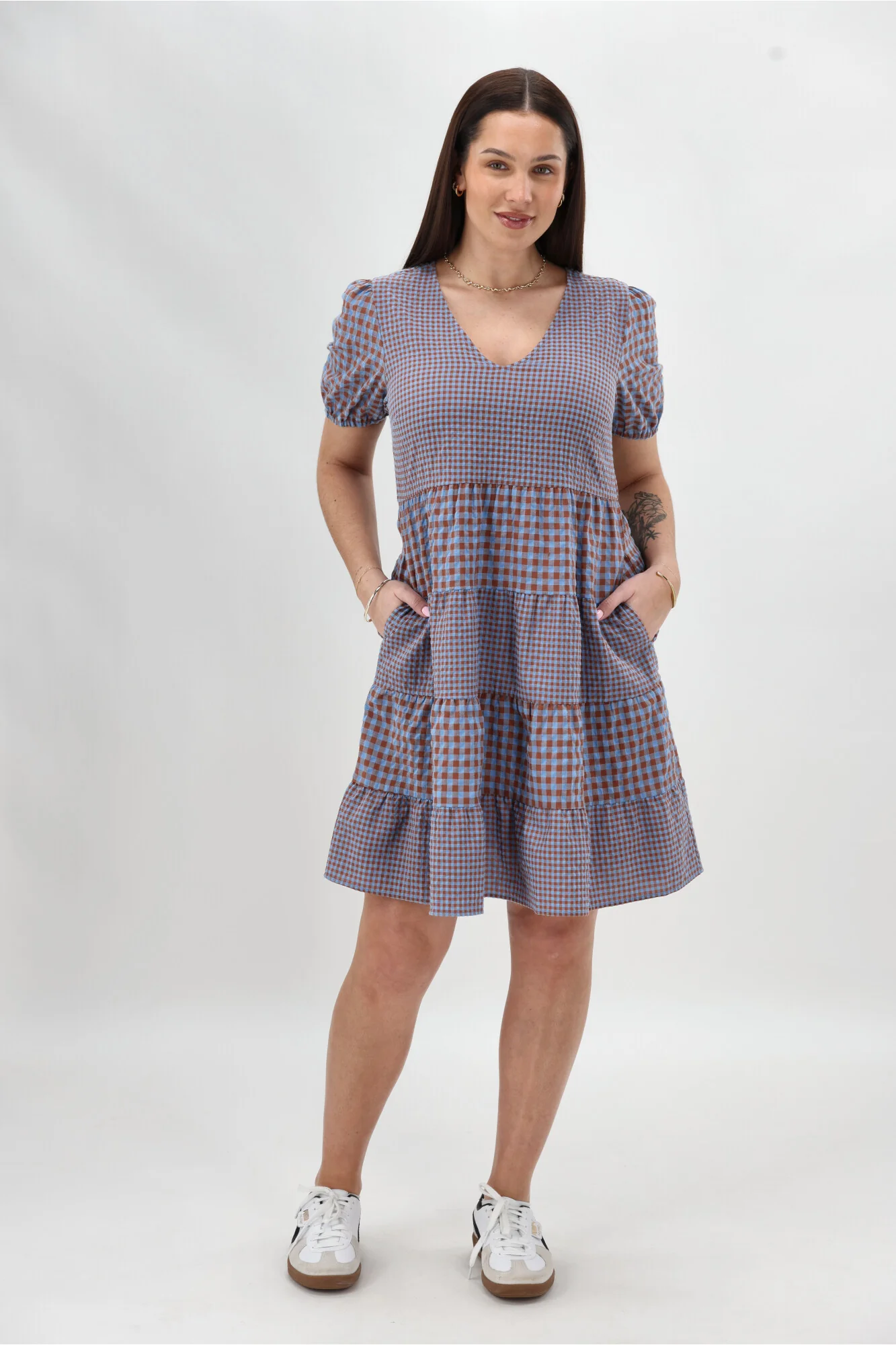 Shine On Label Sussex Tiered Dress Chocolate Blue