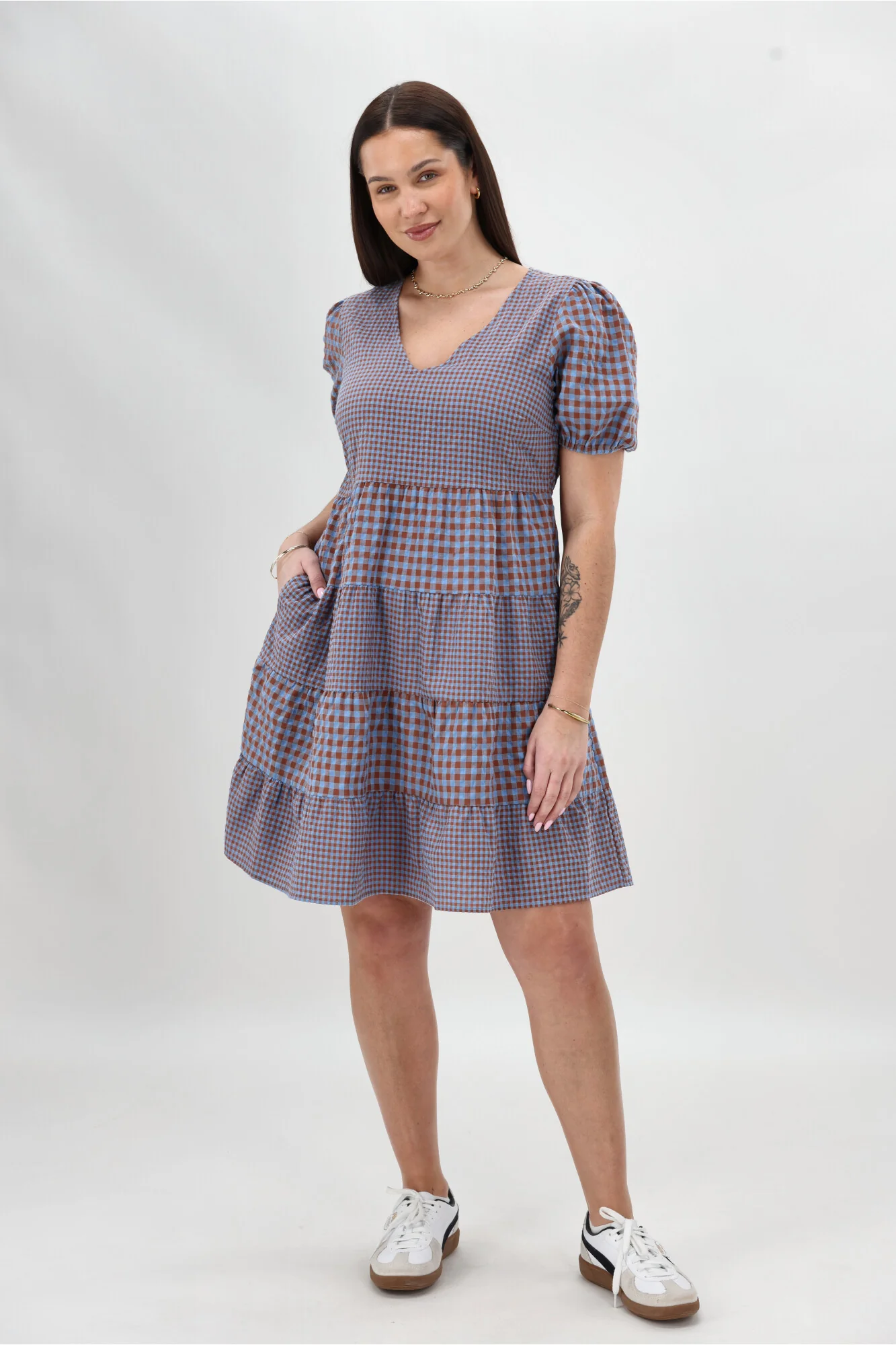 Shine On Label Sussex Tiered Dress Chocolate Blue - Image 4