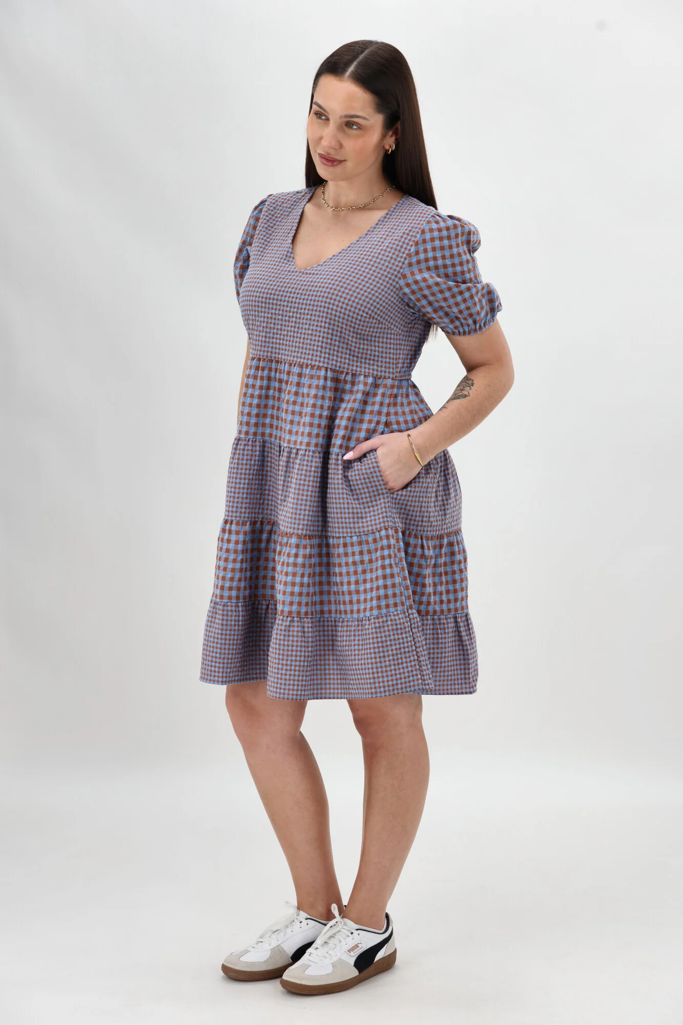 Shine On Label Sussex Tiered Dress Chocolate Blue - Image 5