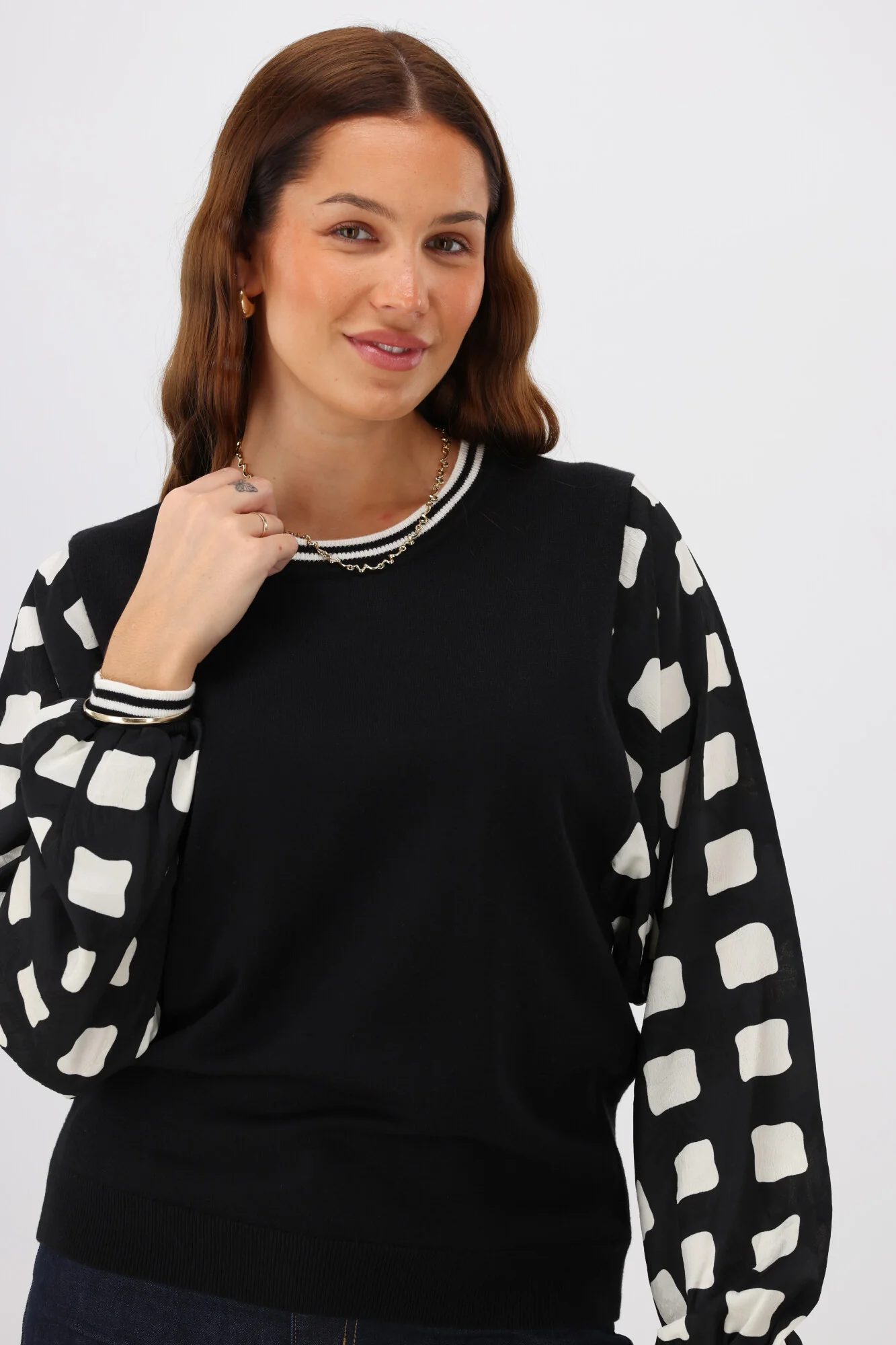 Shine On Label Talina Knit Top With Woven Sleeve Black - Image 2