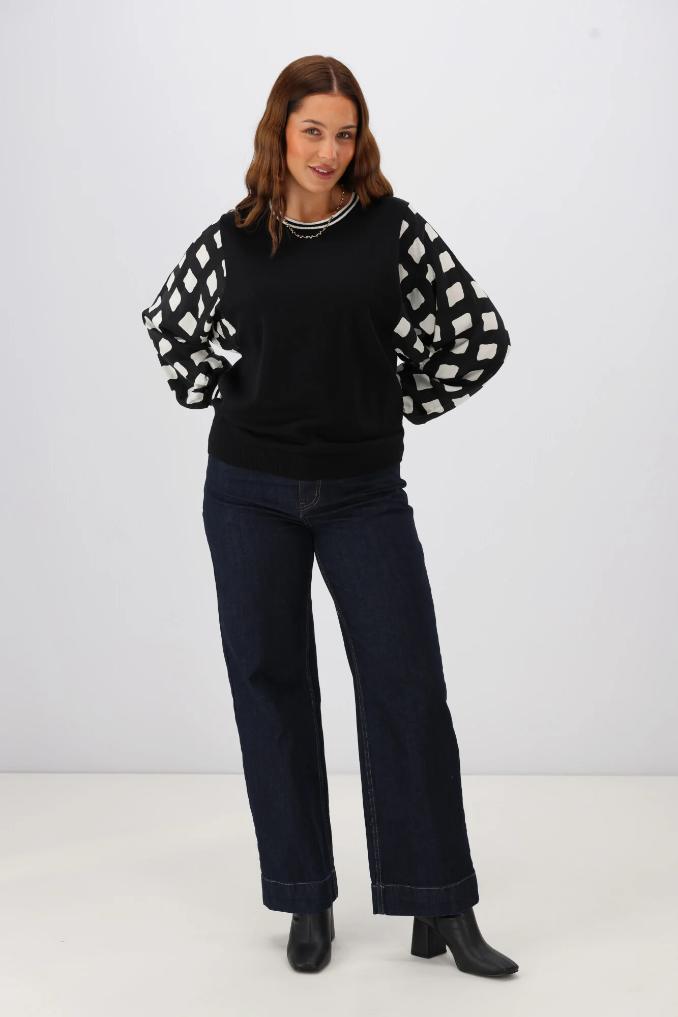 Shine On Label Talina Knit Top With Woven Sleeve Black - Image 4