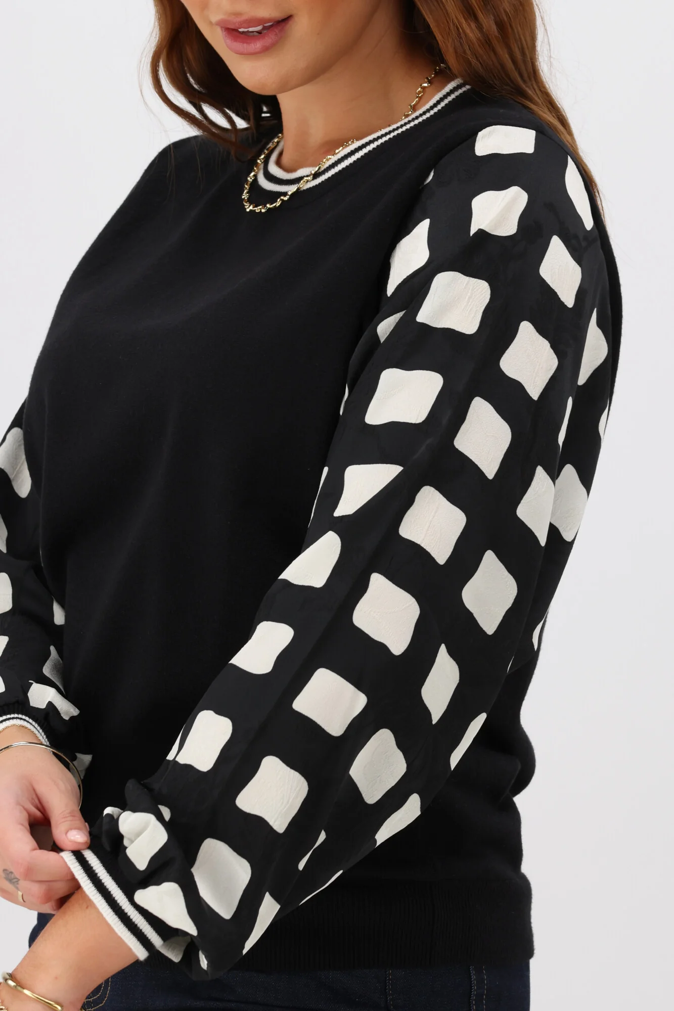 Shine On Label Talina Knit Top With Woven Sleeve Black - Image 5