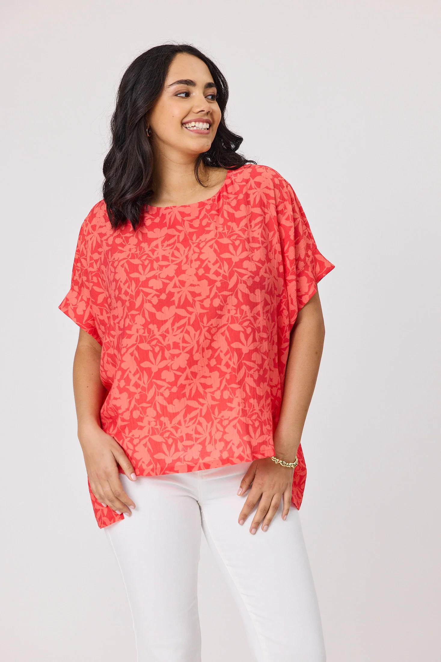 Shine On Label Teresa Top Coral Print