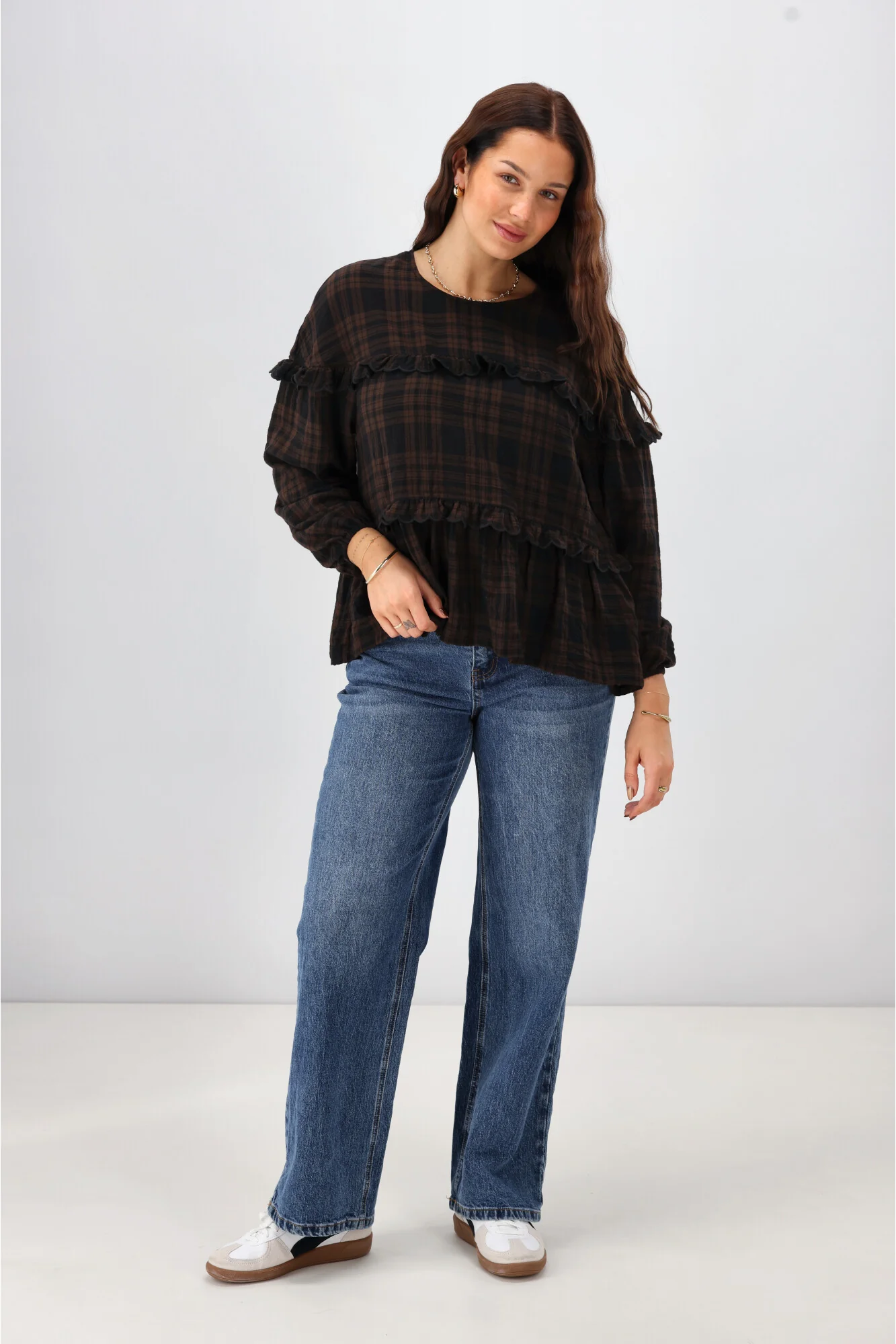 Shine On Label Teydey Ruffle Top Chocolate Check - Image 6