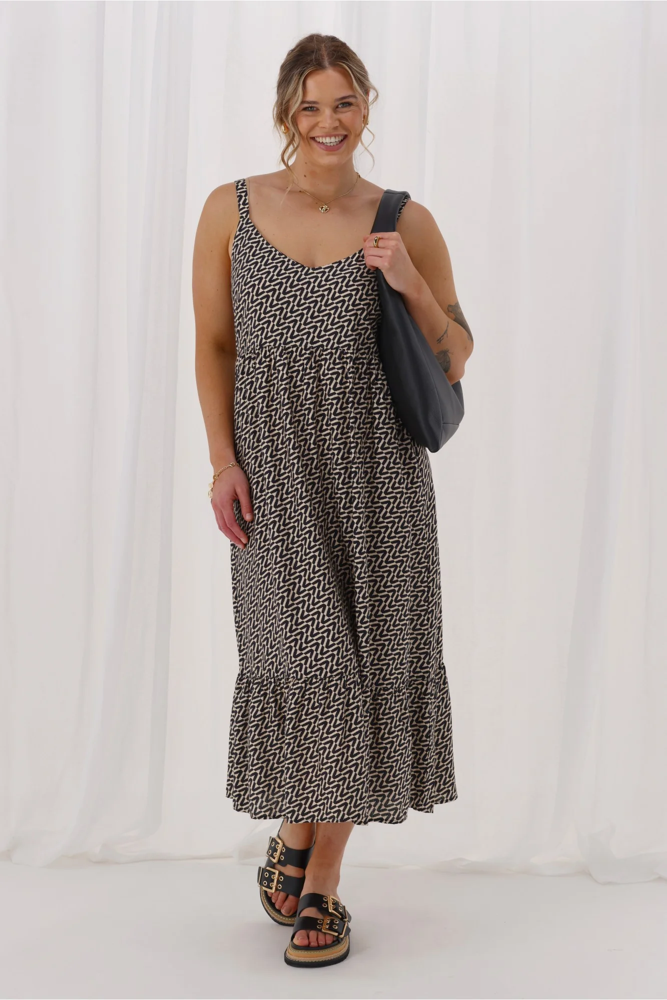 Shine On Label Trellis Sundress Black Natural Geo