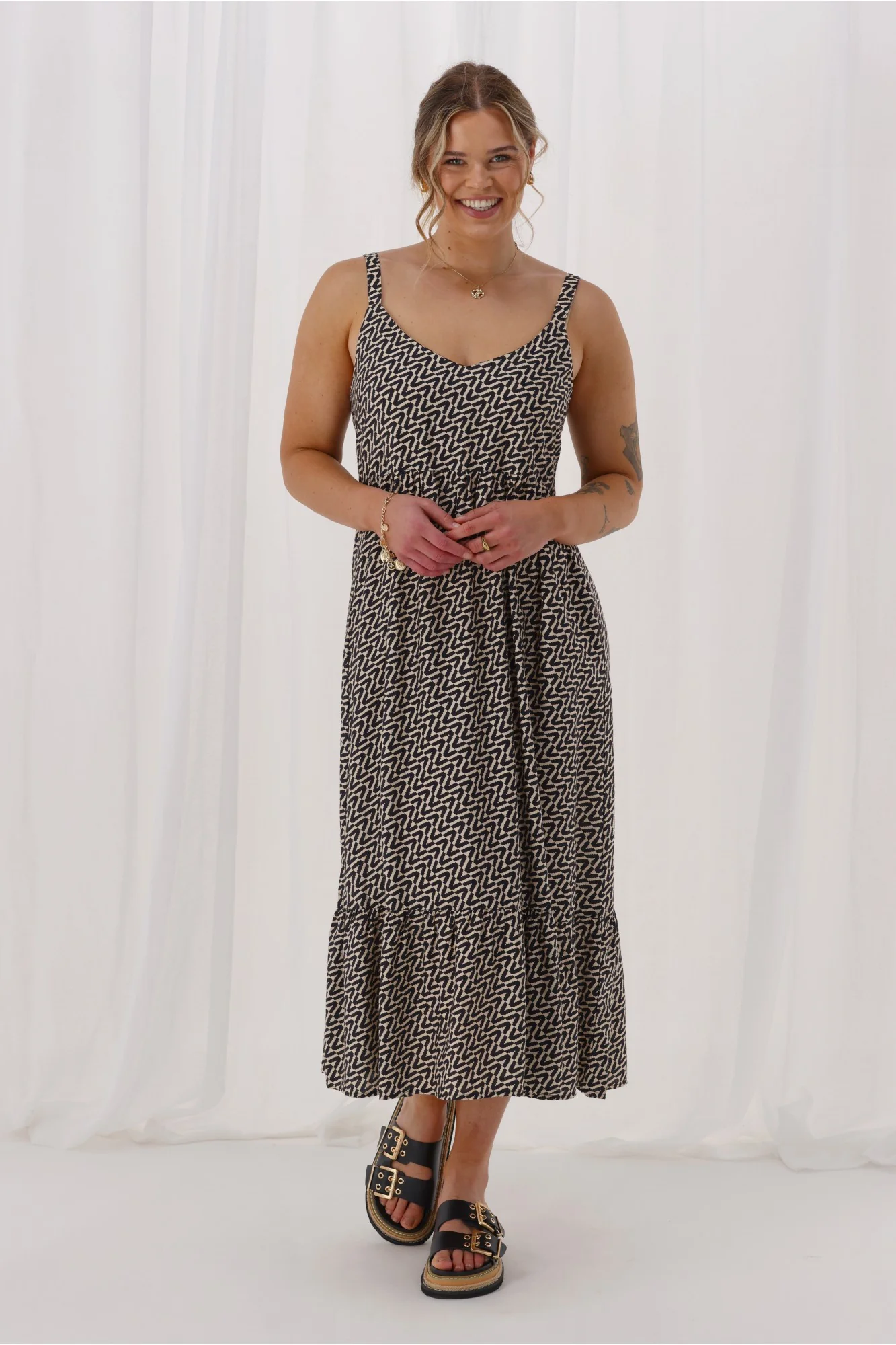Shine On Label Trellis Sundress Black Natural Geo - Image 2
