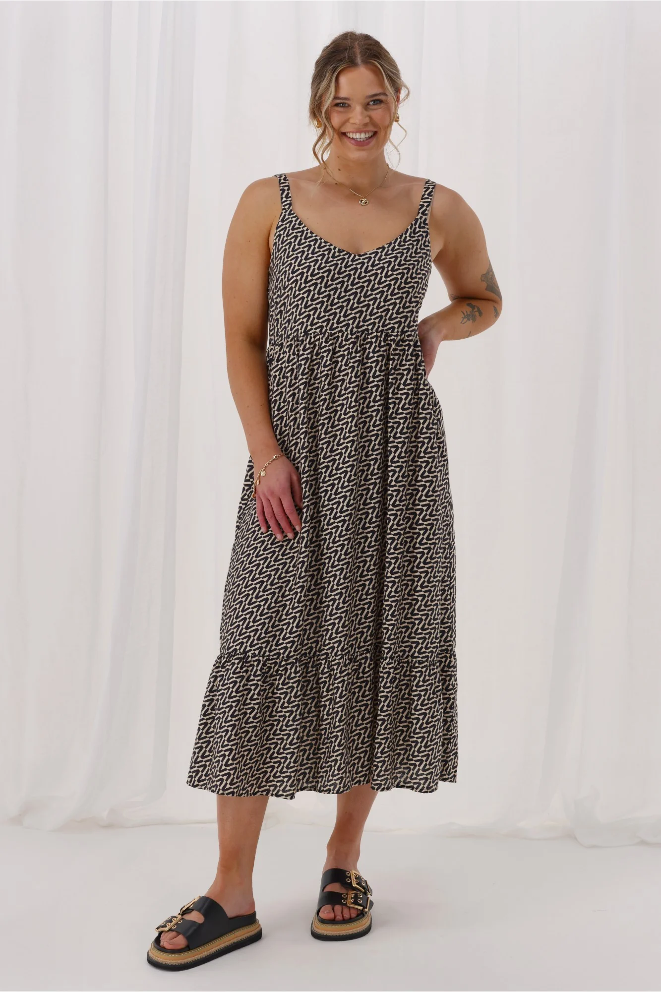 Shine On Label Trellis Sundress Black Natural Geo - Image 4