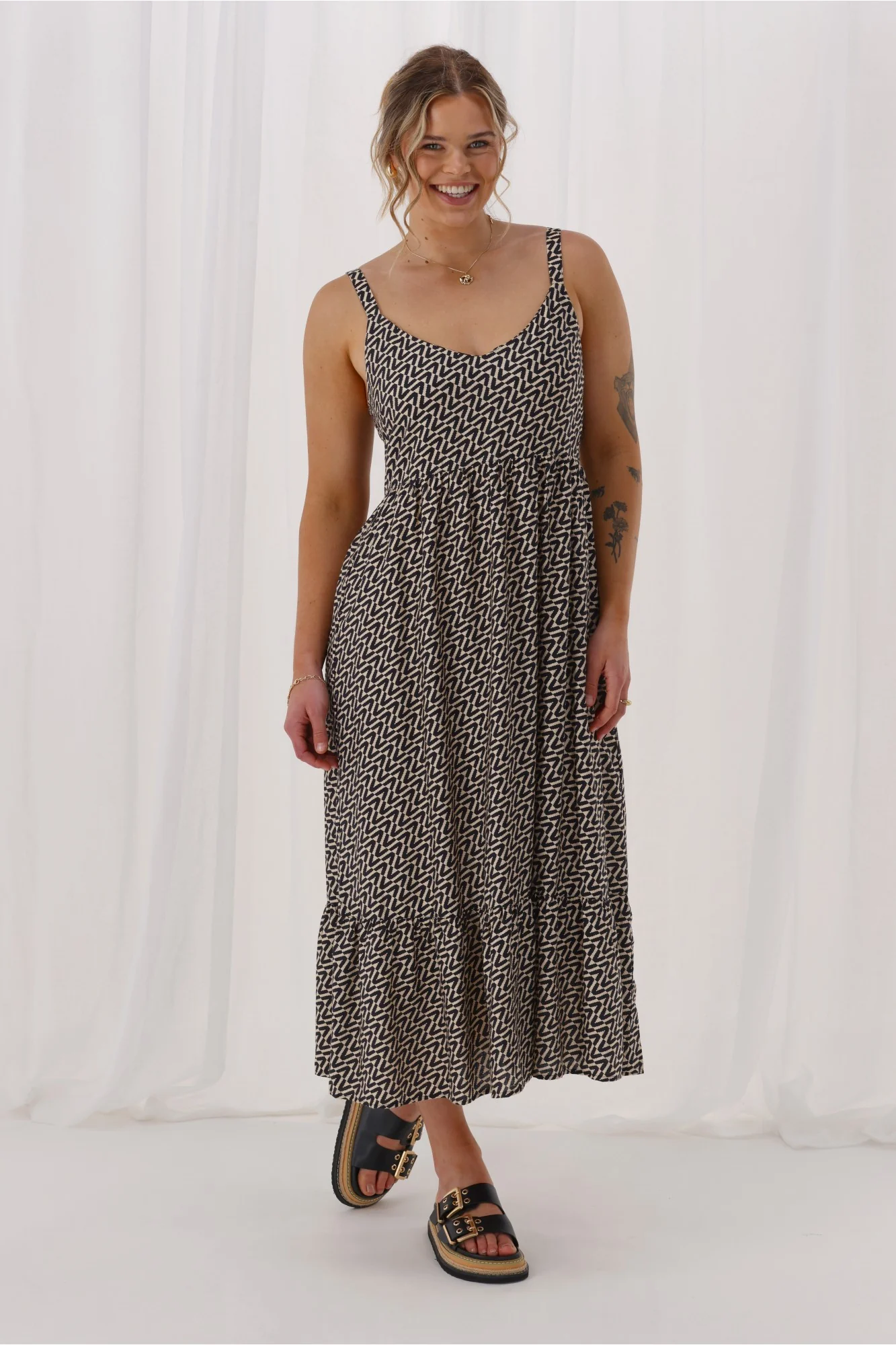Shine On Label Trellis Sundress Black Natural Geo - Image 5