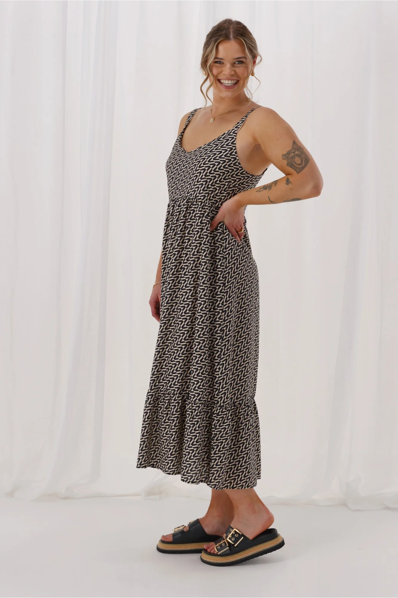 Shine On Label Trellis Sundress Black Natural Geo - Image 6