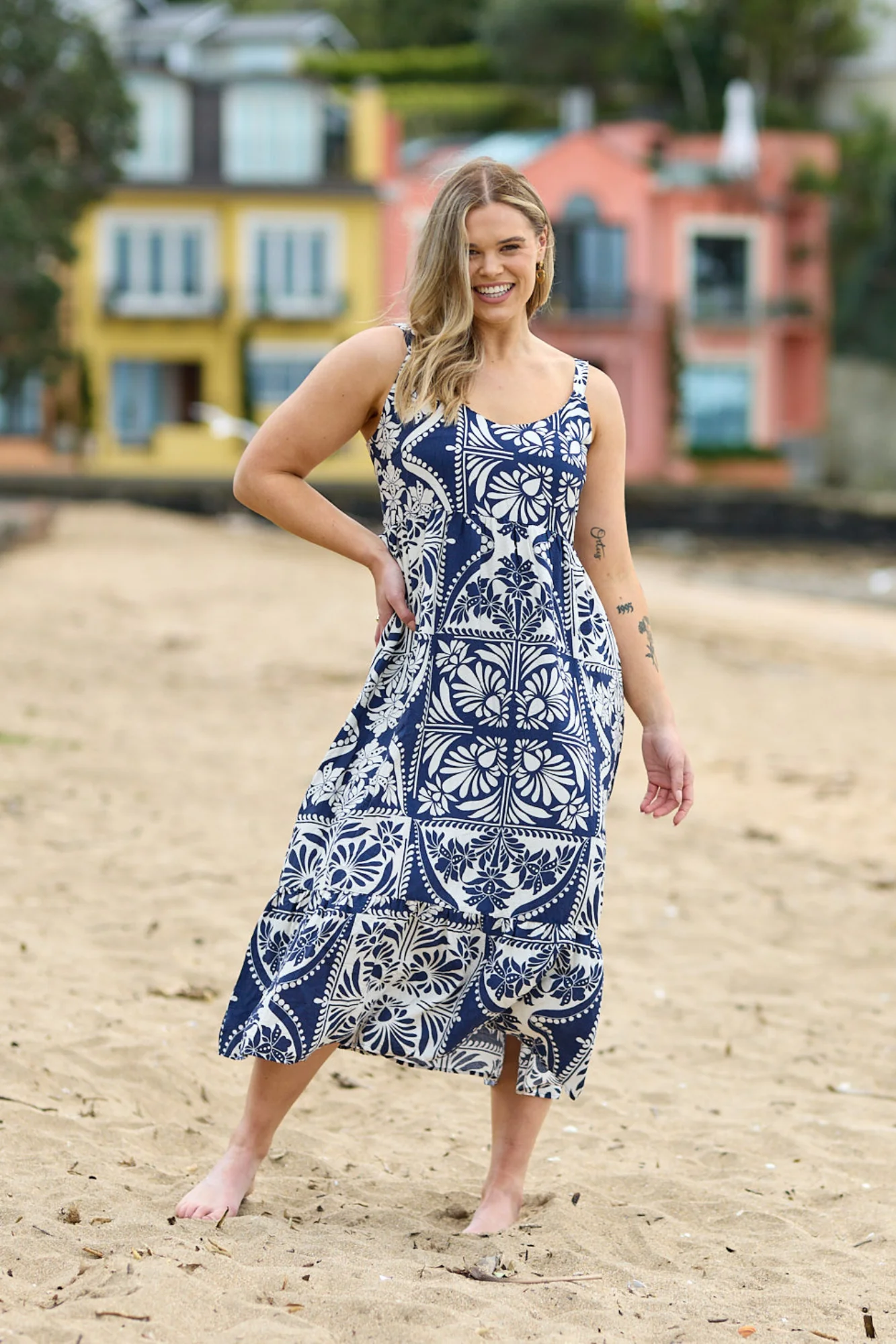 Shine On Label Trellis Sundress Blue White Geo