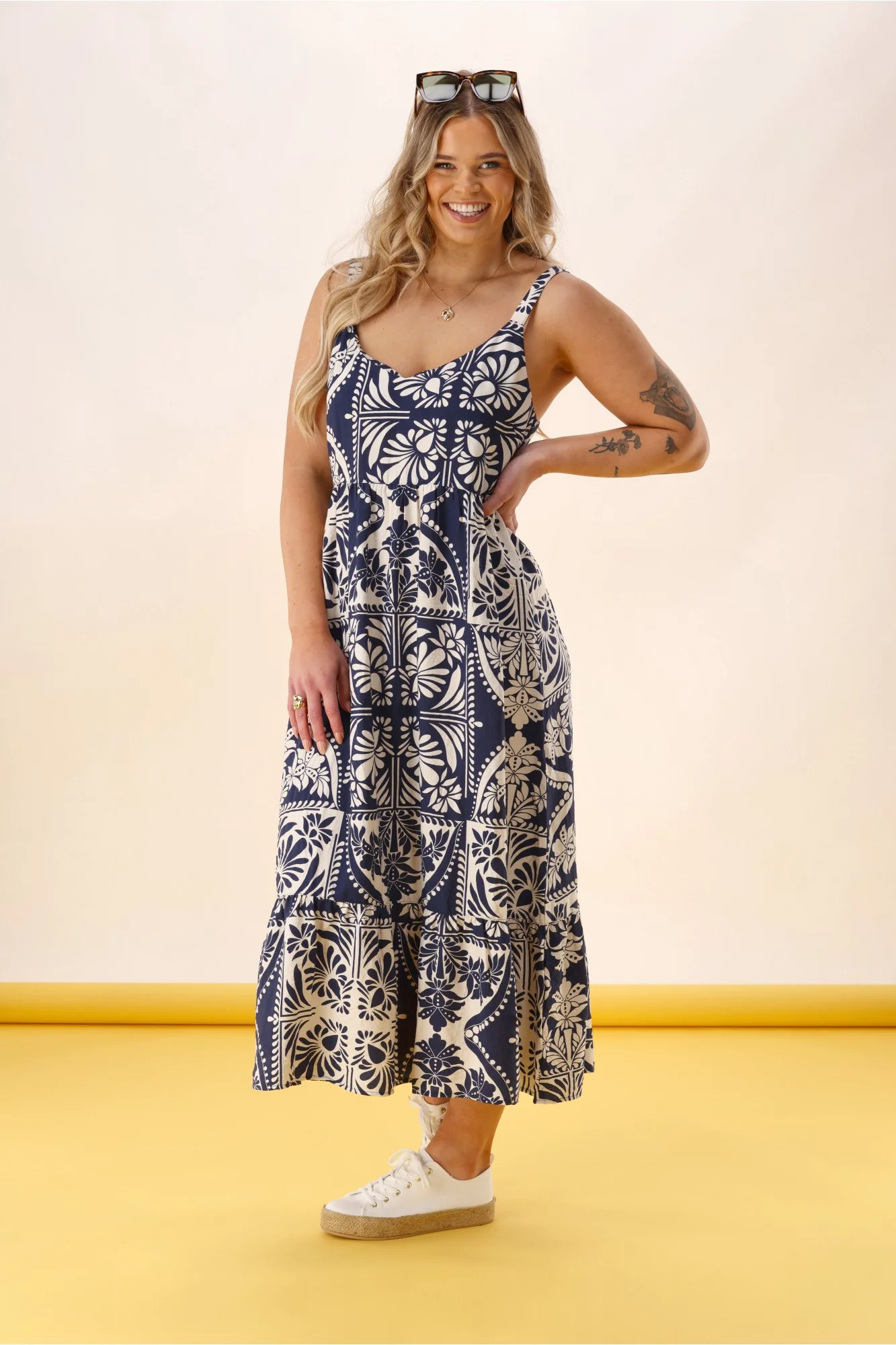 Shine On Label Trellis Sundress Blue White Geo - Image 8