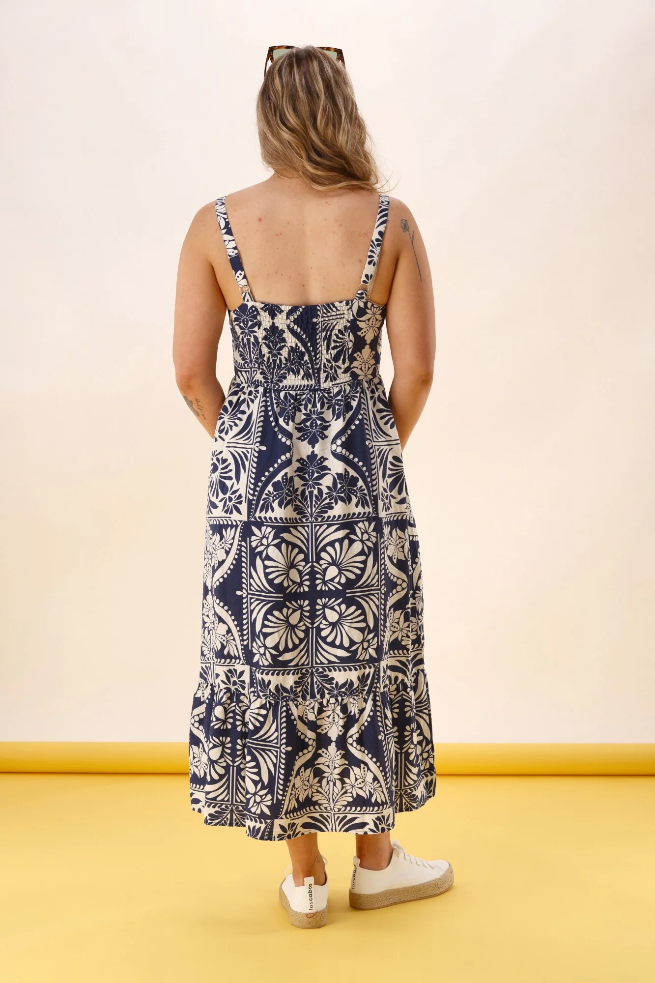 Shine On Label Trellis Sundress Blue White Geo - Image 9