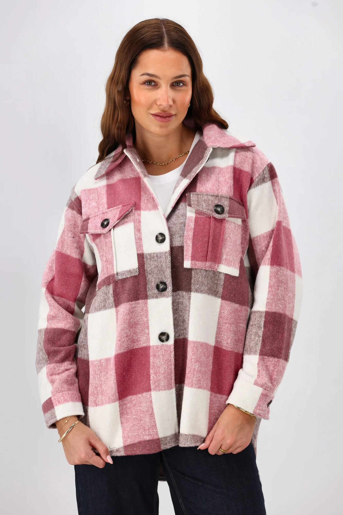 Shine On Label Treyton Checked Shacket Raspberry - Image 3