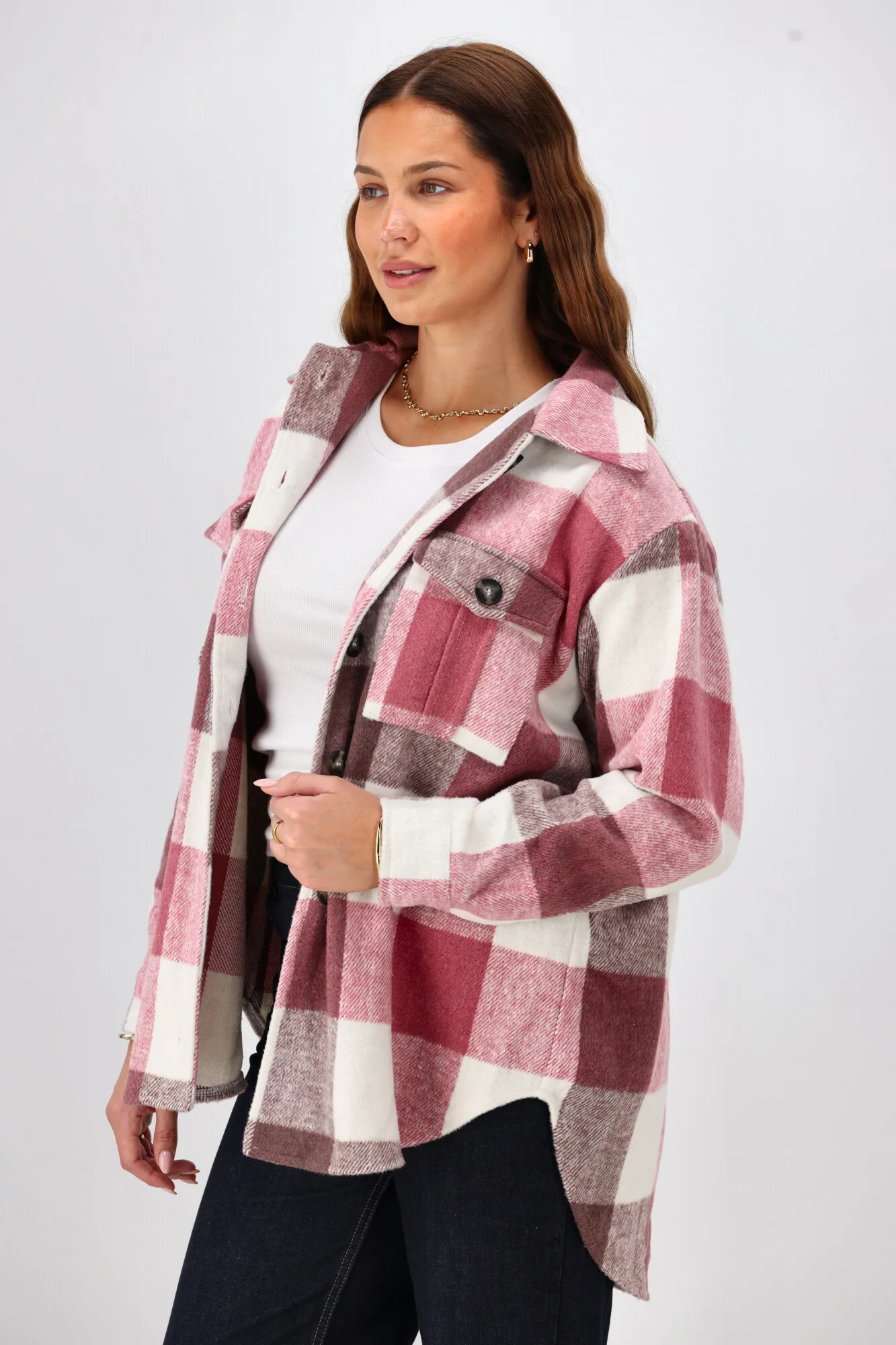 Shine On Label Treyton Checked Shacket Raspberry - Image 7
