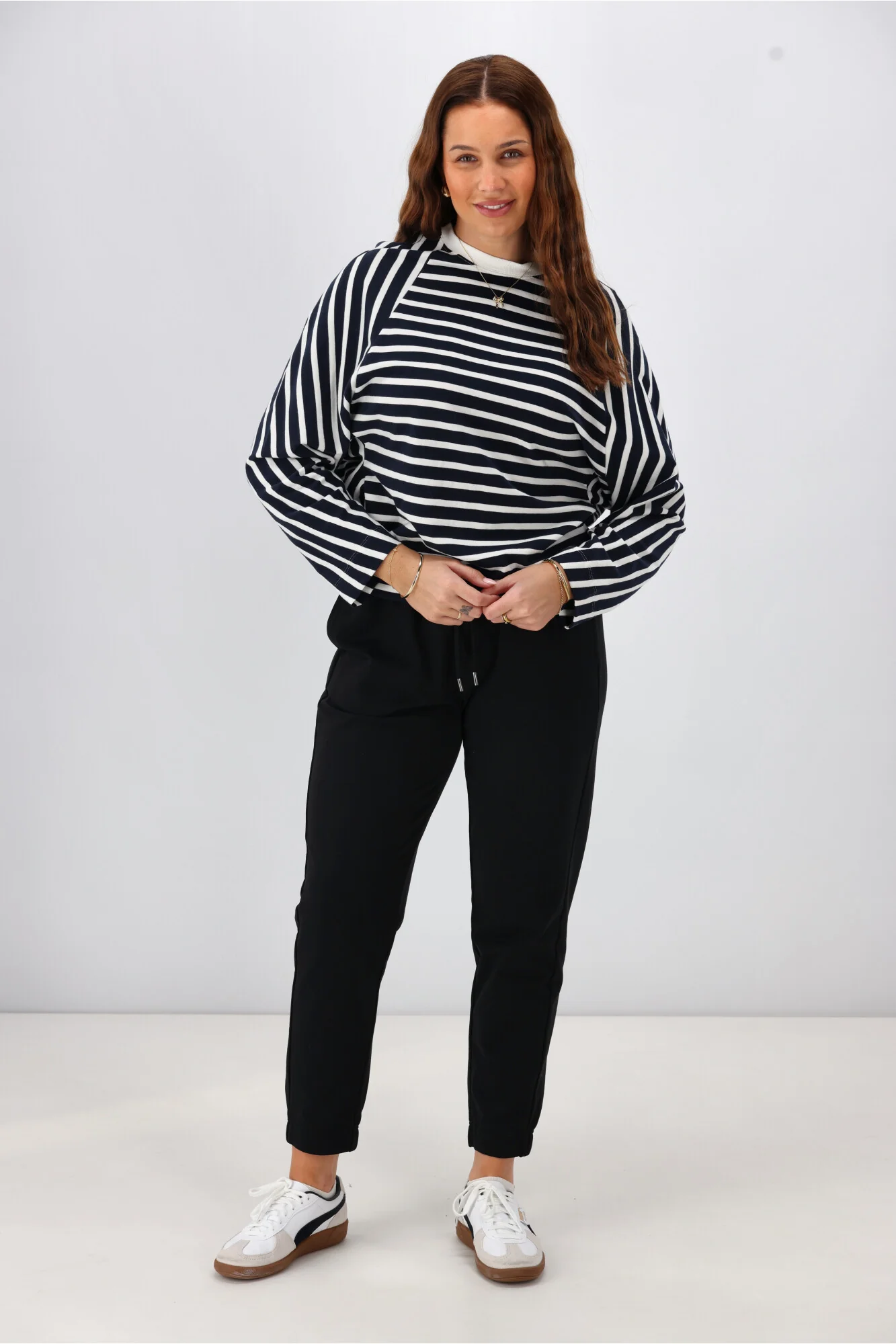 Shine On Label Tyra Stripe Raglan Top Midnight Ivory
