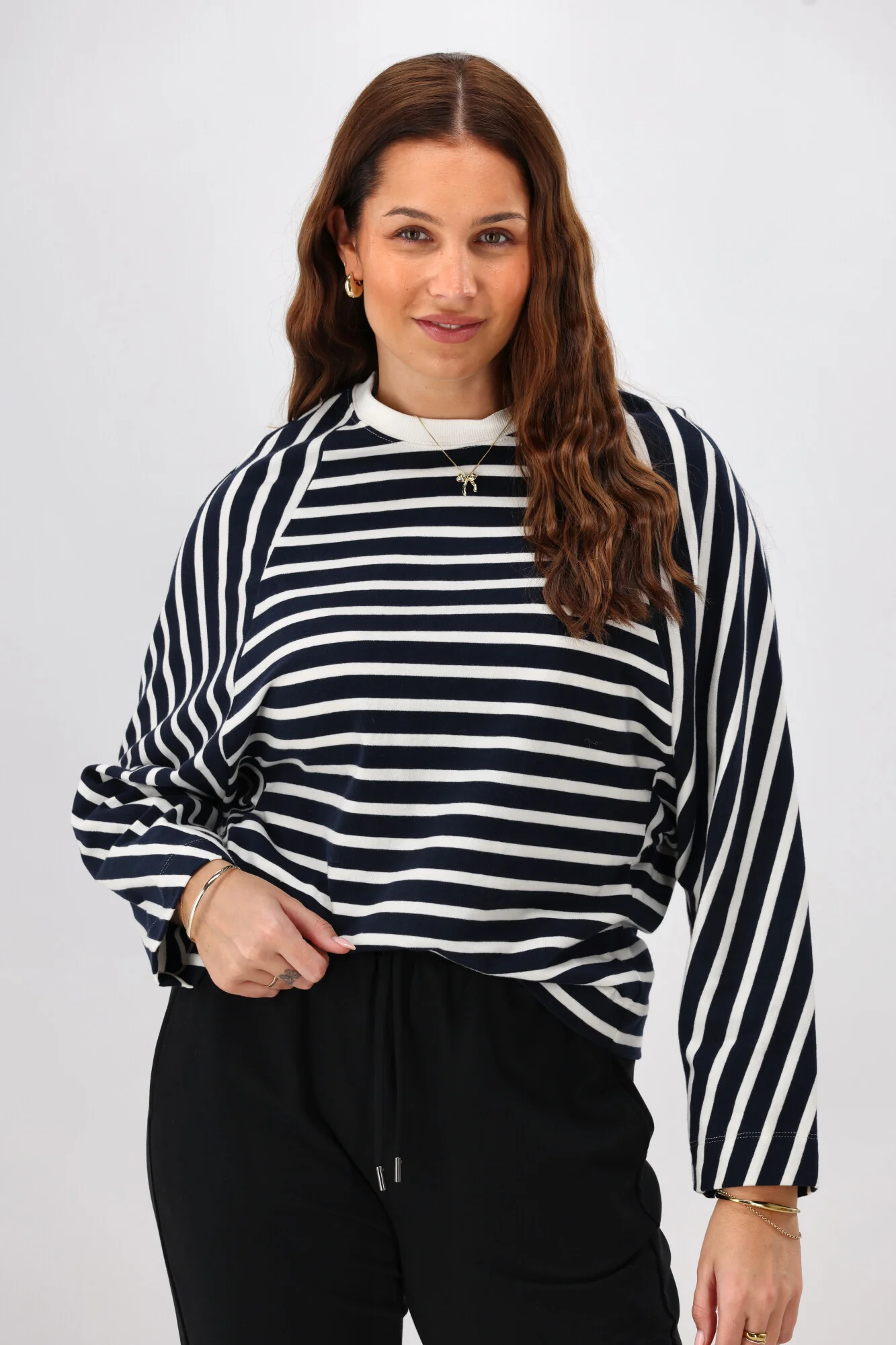 Shine On Label Tyra Stripe Raglan Top Midnight Ivory - Image 2
