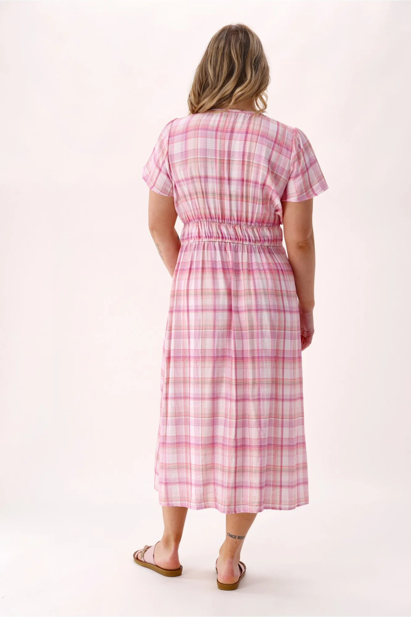 Shine On Label Valerie Empire Detail Dress Pink Check - Image 7