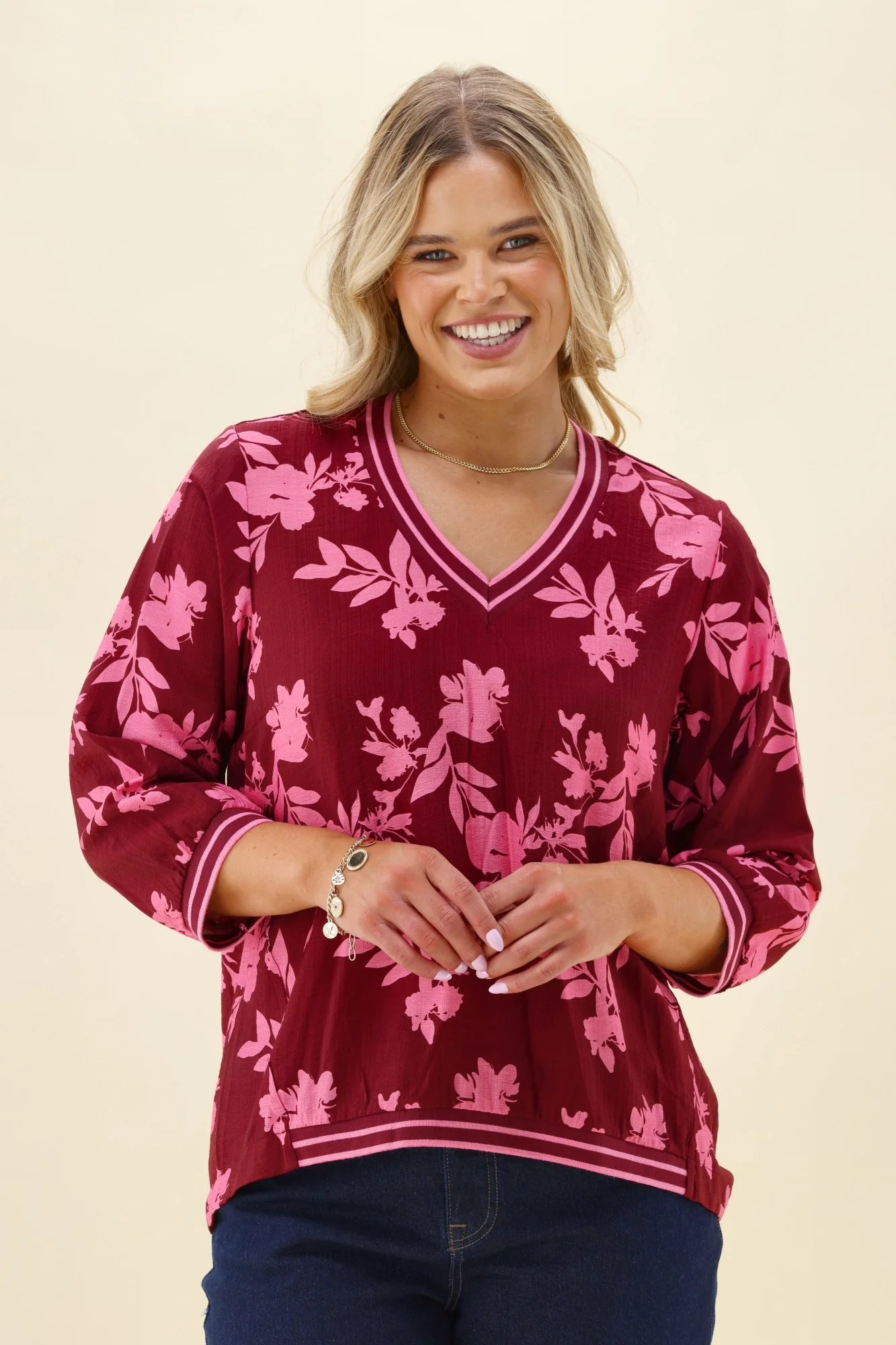 Shine On Label Venetia Top Wine Pink Floral - Image 2