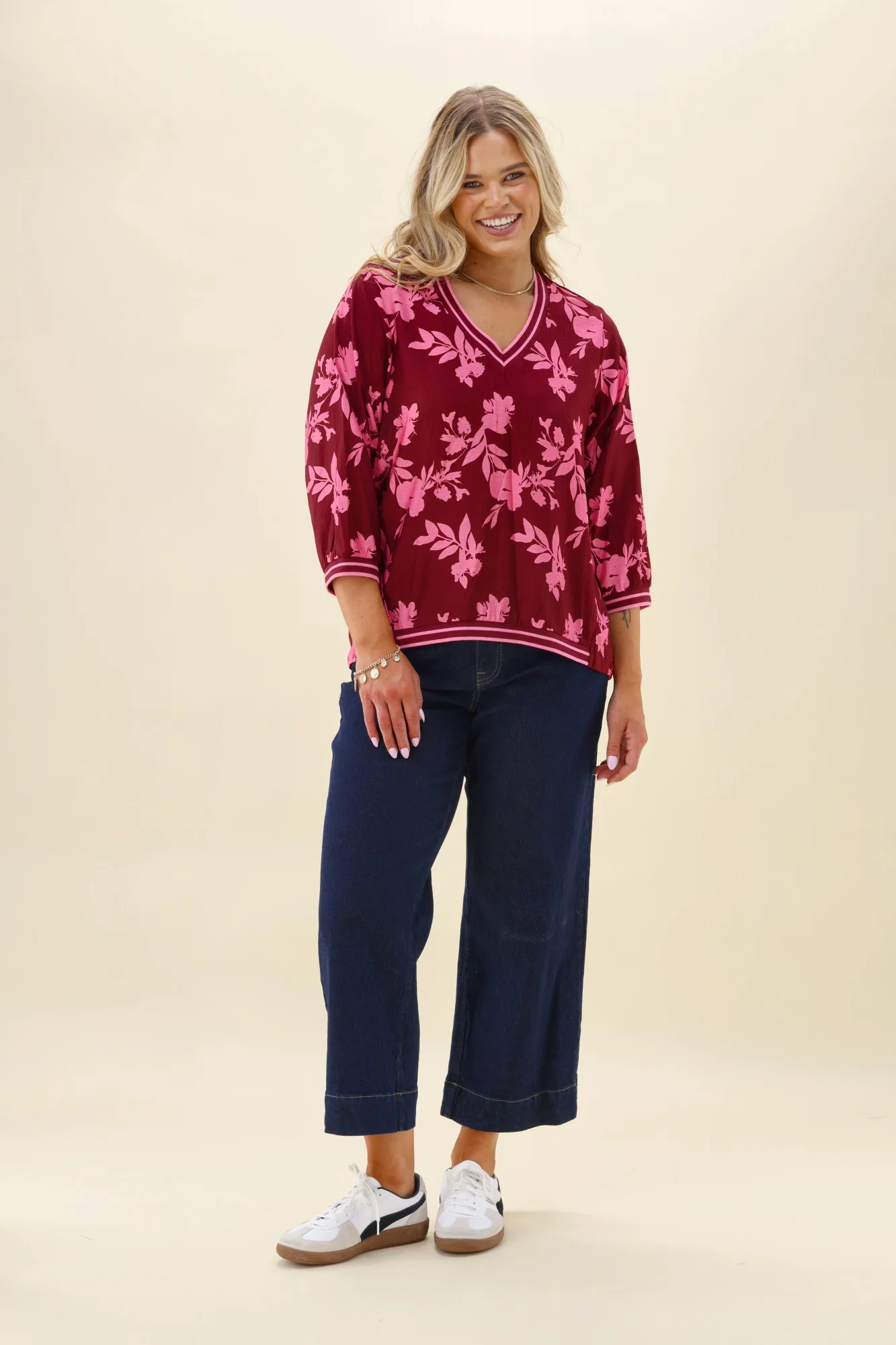 Shine On Label Venetia Top Wine Pink Floral - Image 6