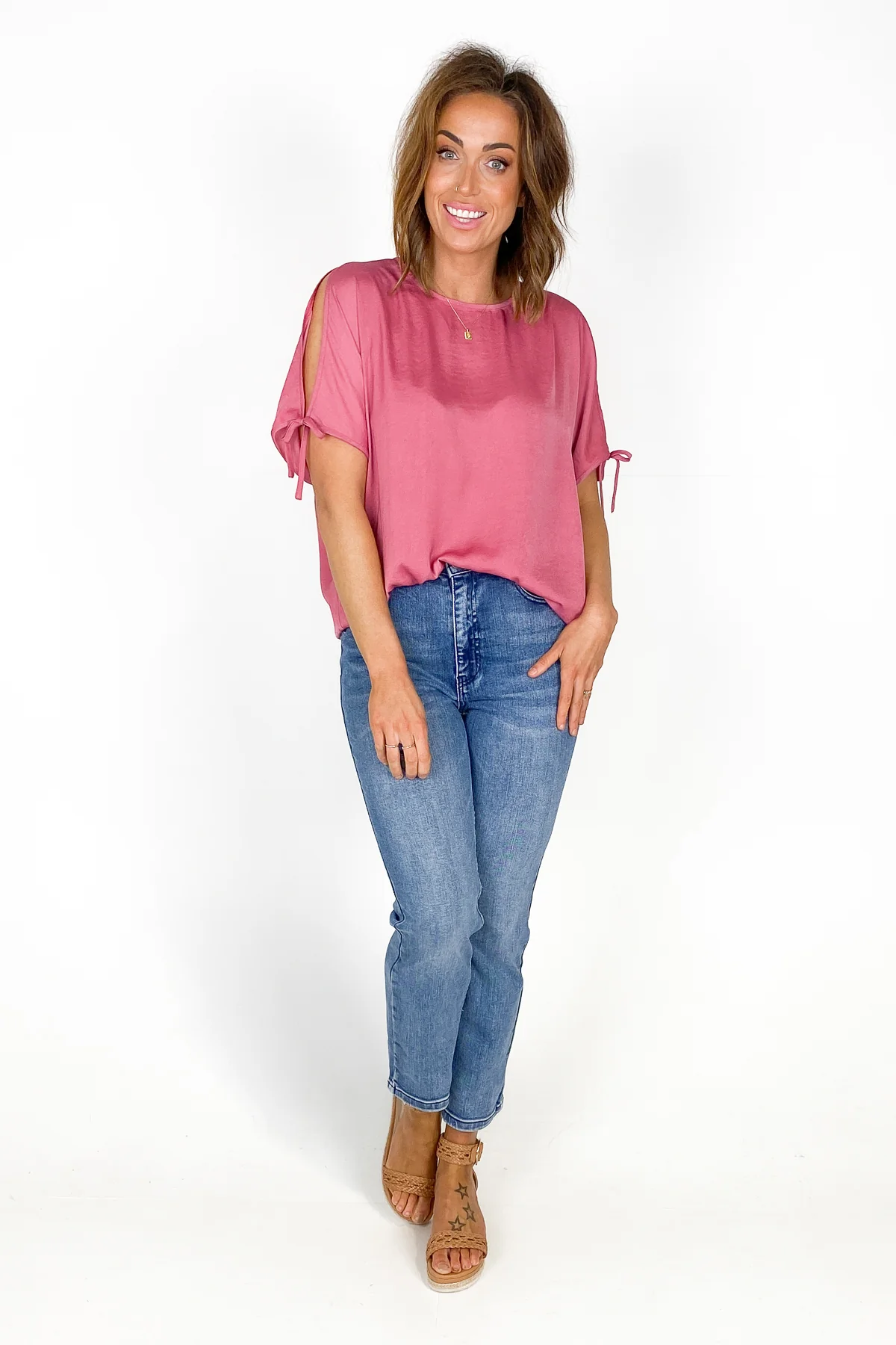 Shine On Label Willow Cold Shoulder Top Rose Pink - Image 10