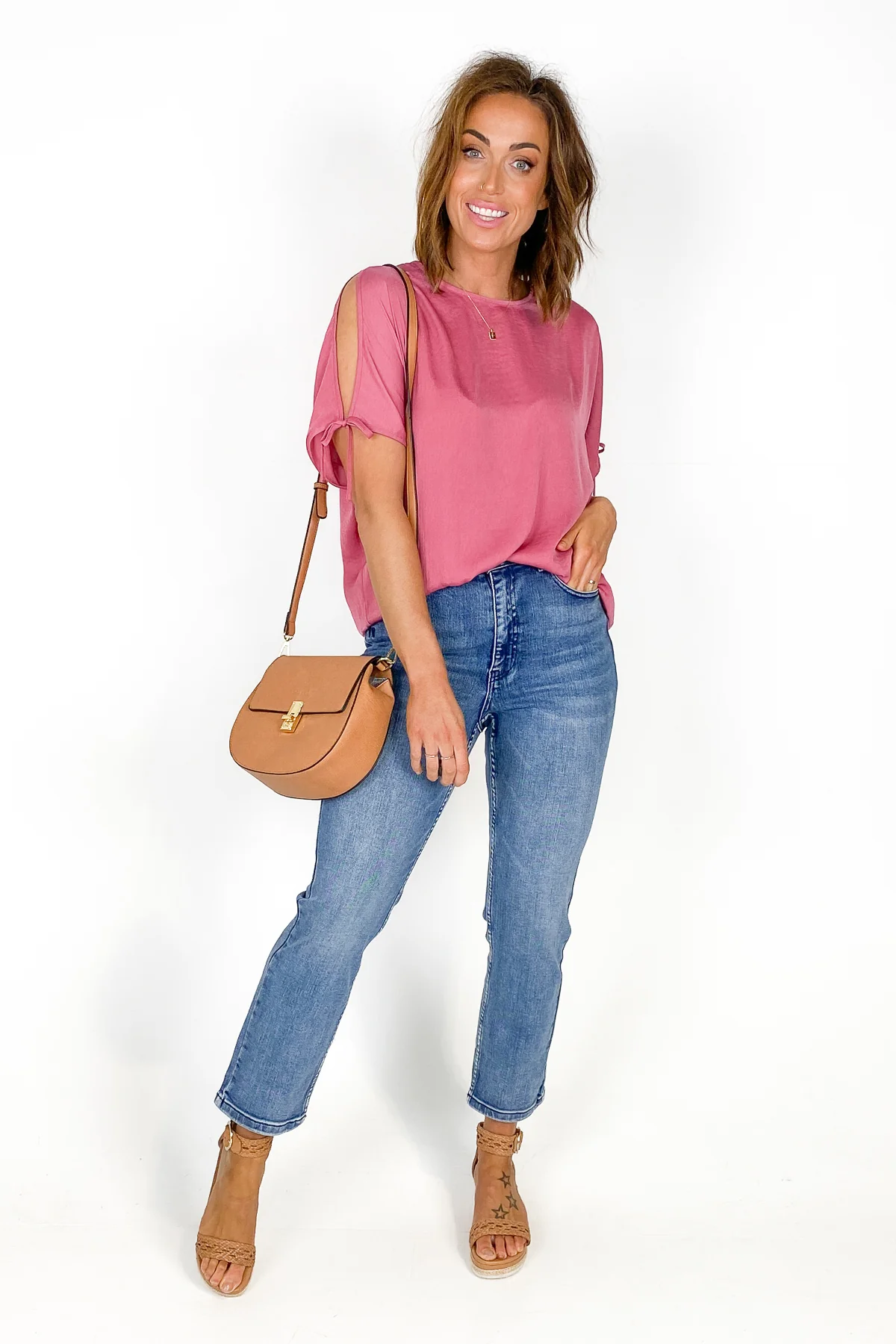Shine On Label Willow Cold Shoulder Top Rose Pink - Image 3