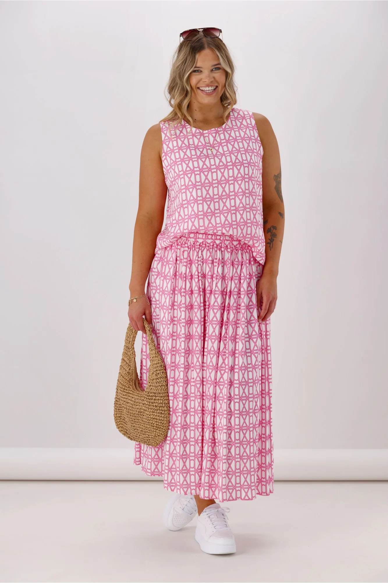 Shine On Label Yumi Skirt Pink White Geo - Image 2