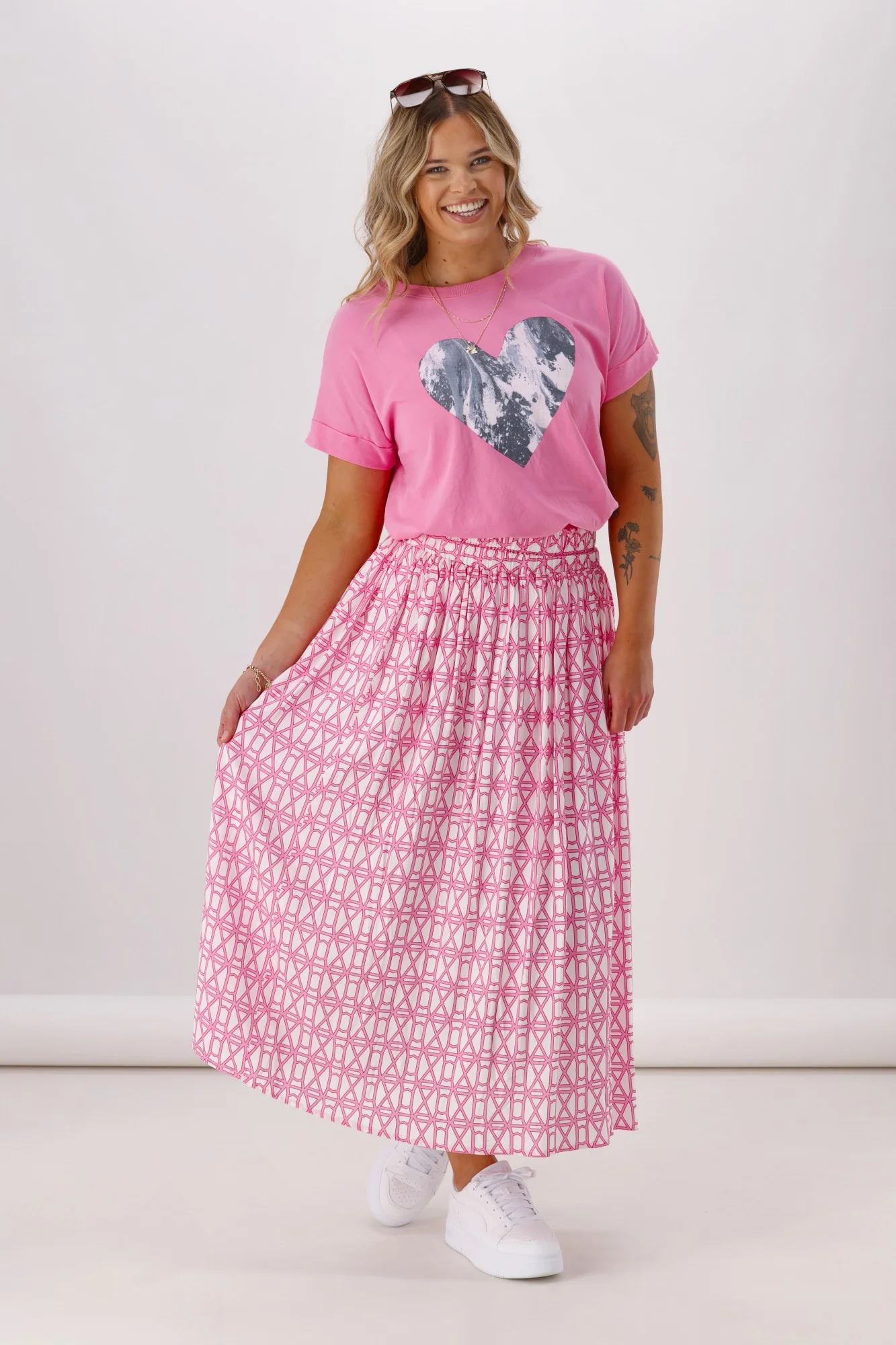 Shine On Label Yumi Skirt Pink White Geo - Image 4