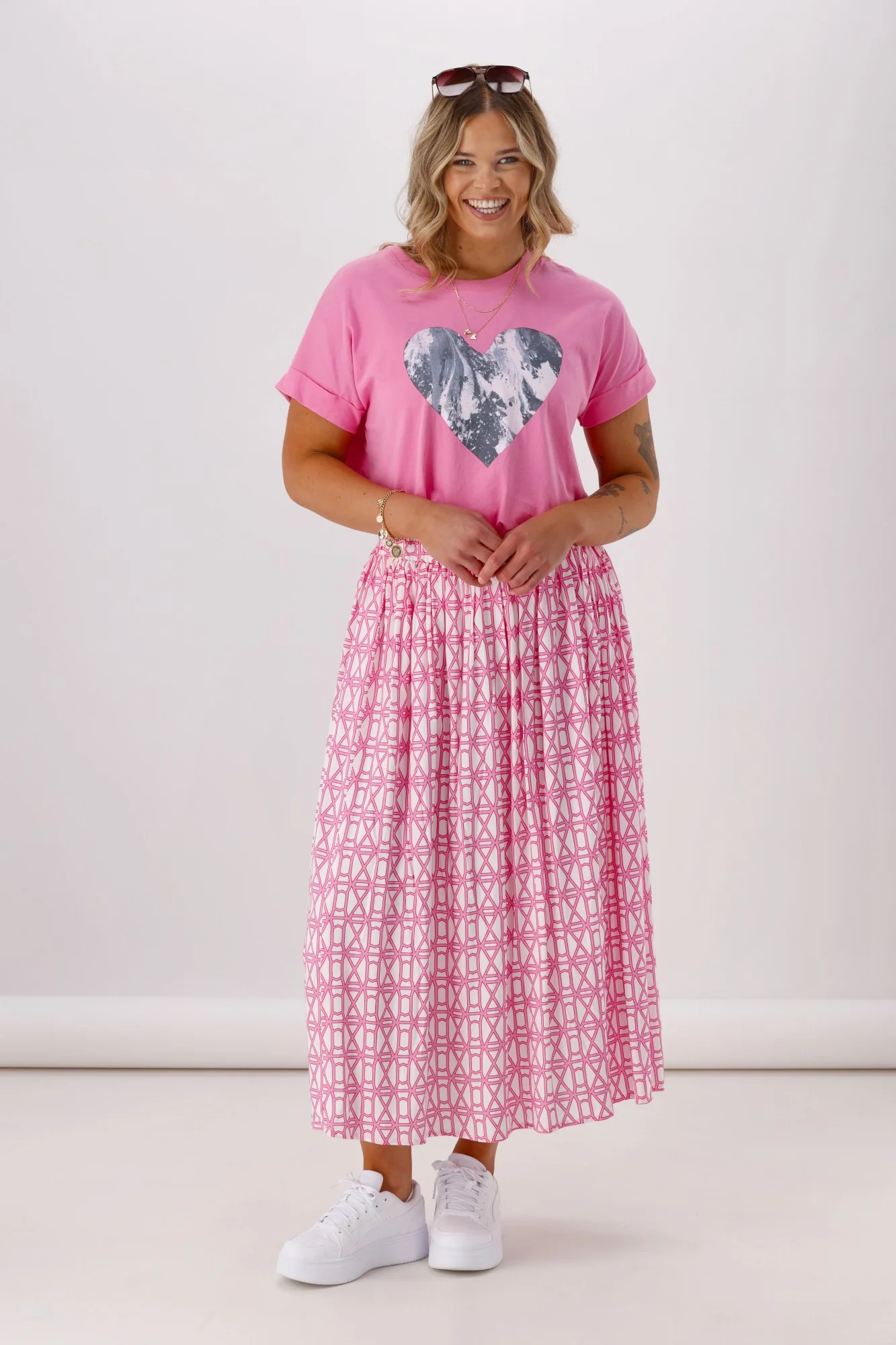 Shine On Label Yumi Skirt Pink White Geo - Image 5