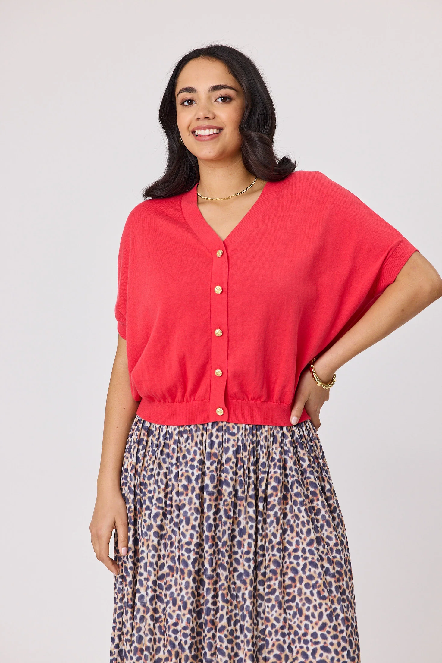 Shine On Label Zosia Batwing Cardigan Coral Red