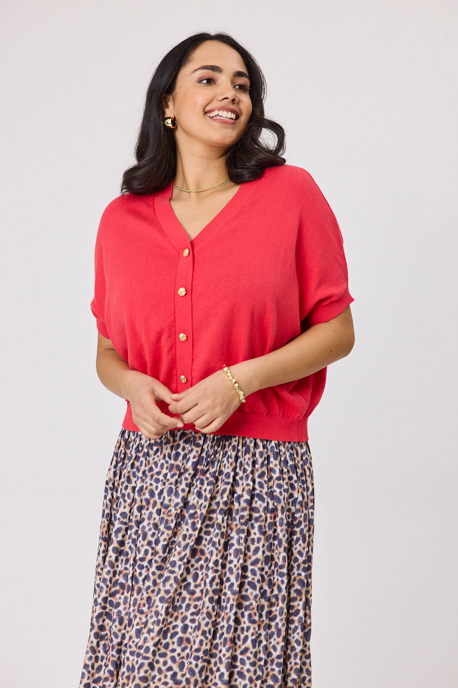 Shine On Label Zosia Batwing Cardigan Coral Red - Image 2