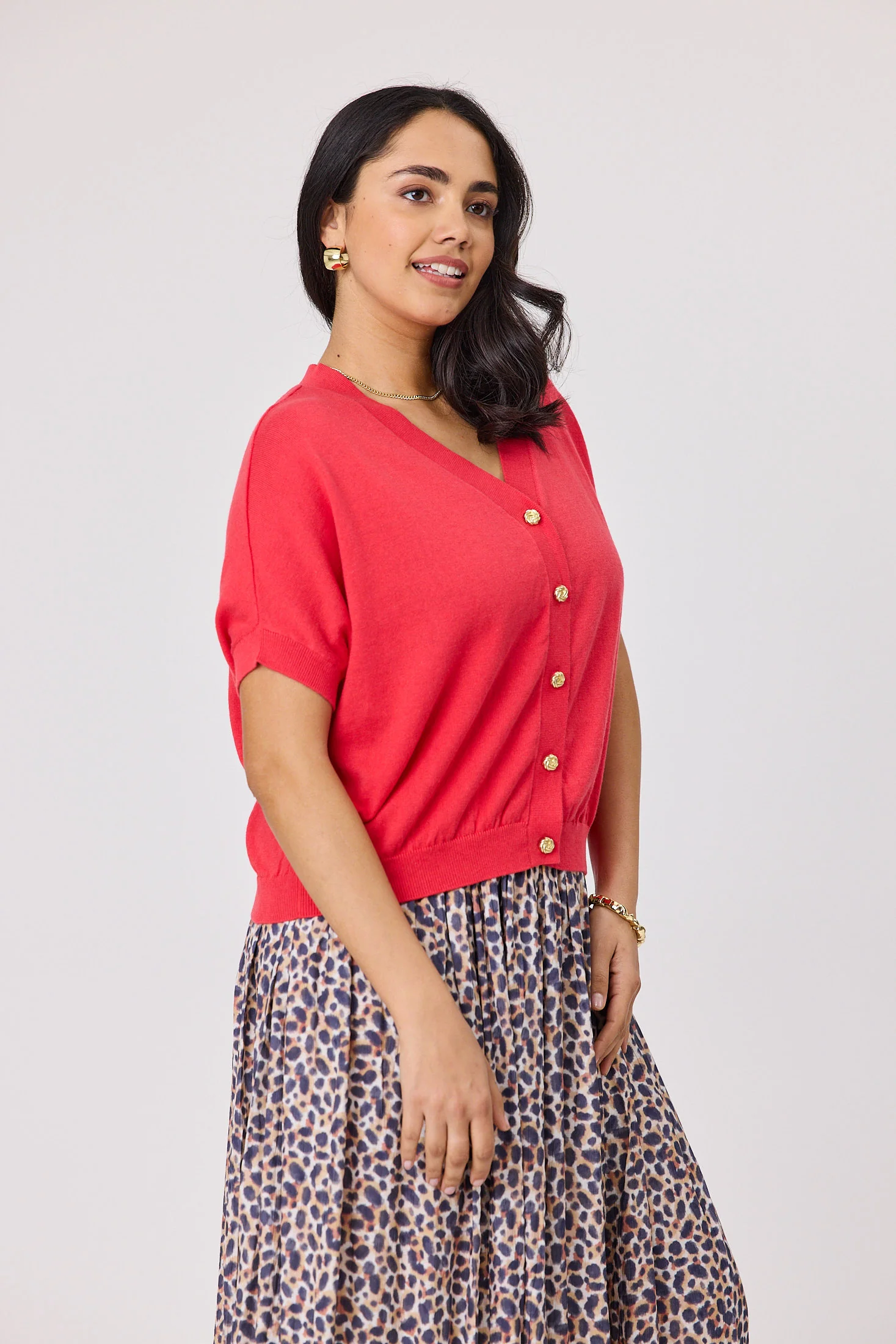 Shine On Label Zosia Batwing Cardigan Coral Red - Image 4