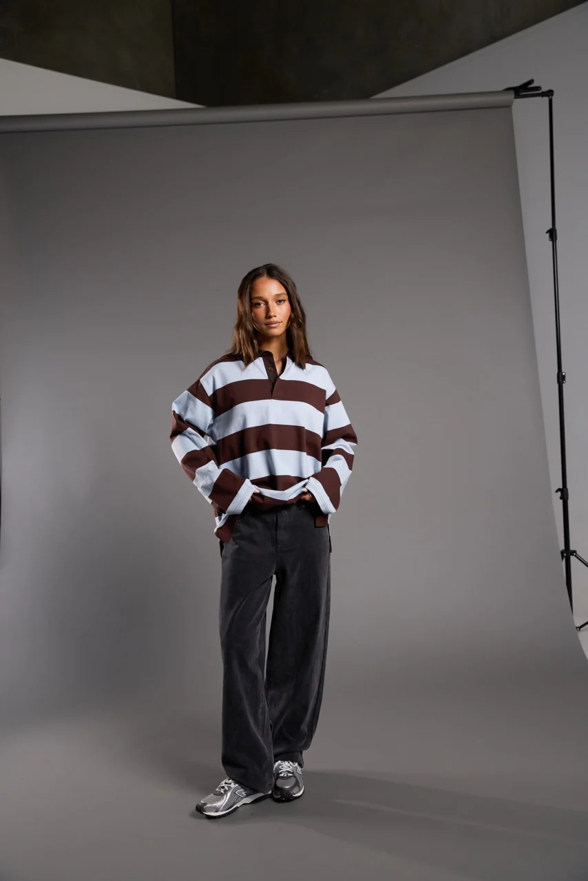 Silent Theory Darby Rugby Top Chocolate Stripe - Image 3