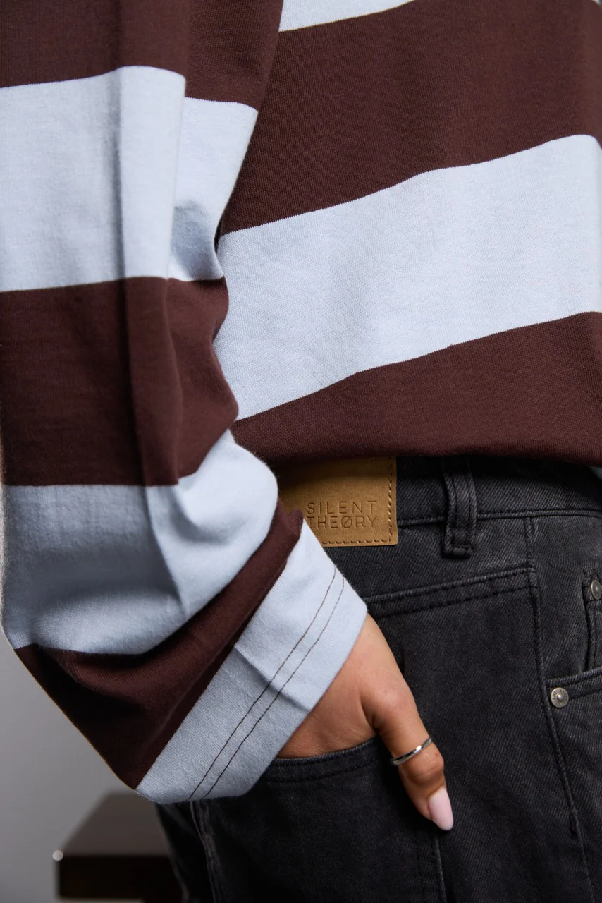 Silent Theory Darby Rugby Top Chocolate Stripe - Image 4
