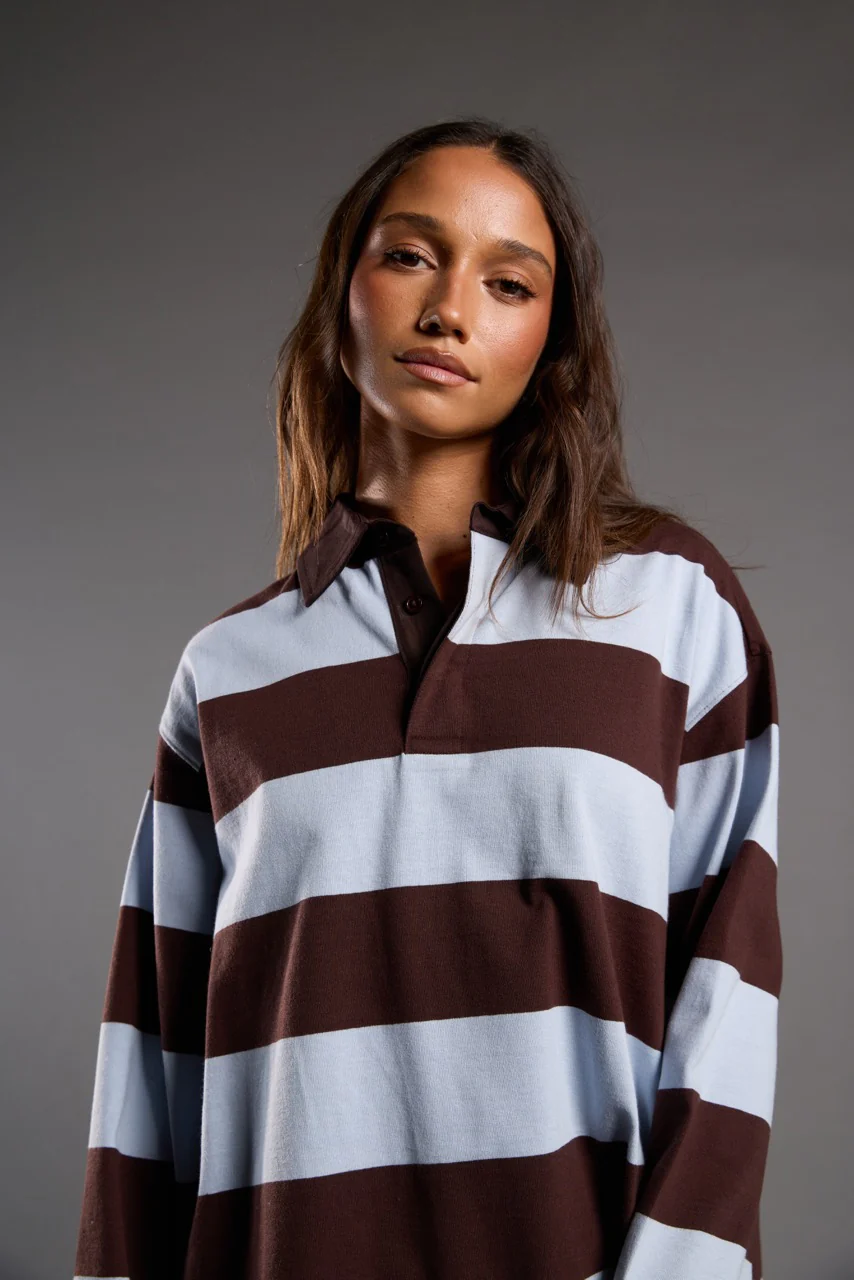 Silent Theory Darby Rugby Top Chocolate Stripe - Image 5