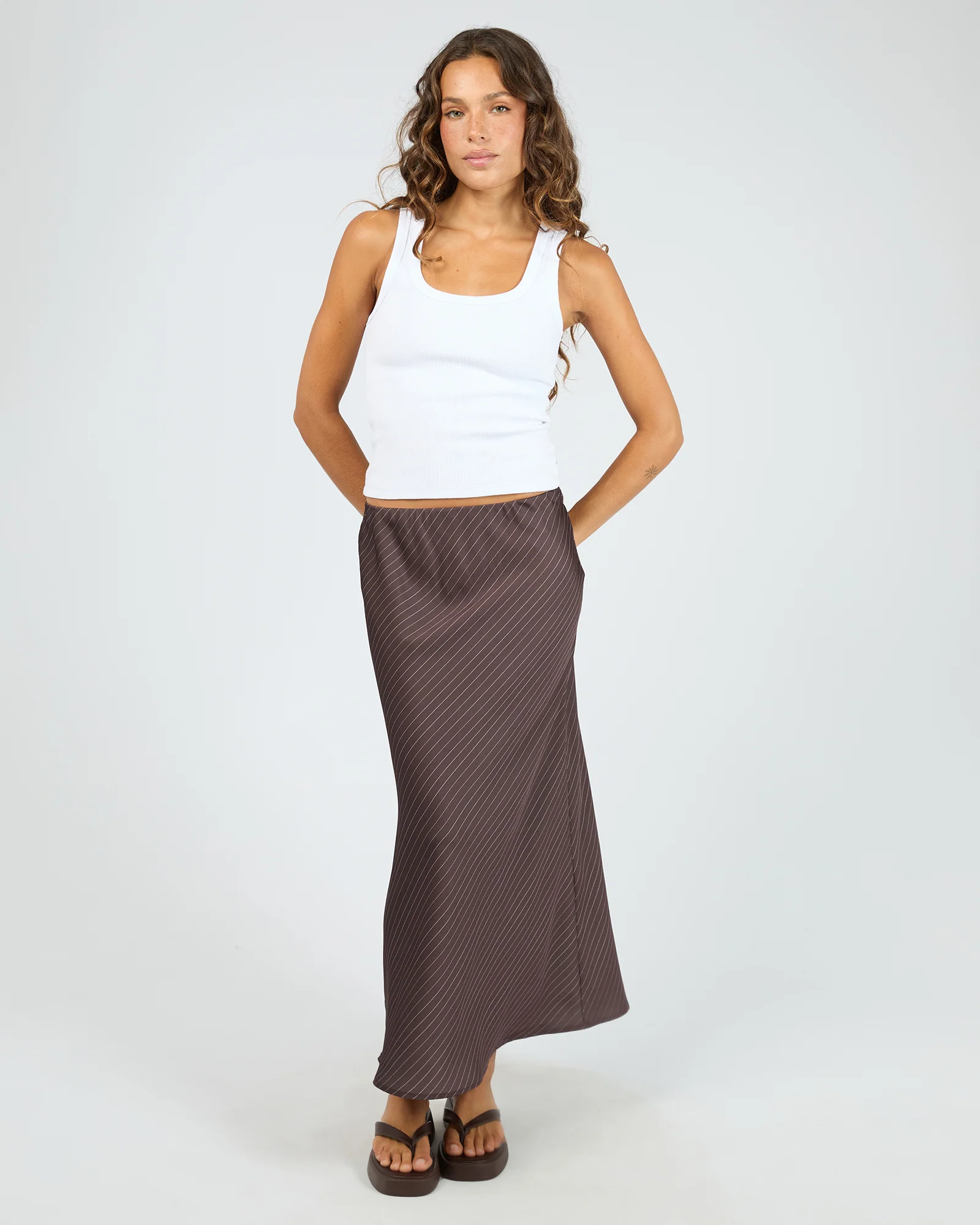 Silent Theory Eden Pinstripe Maxi Skirt Chocolate - Image 2