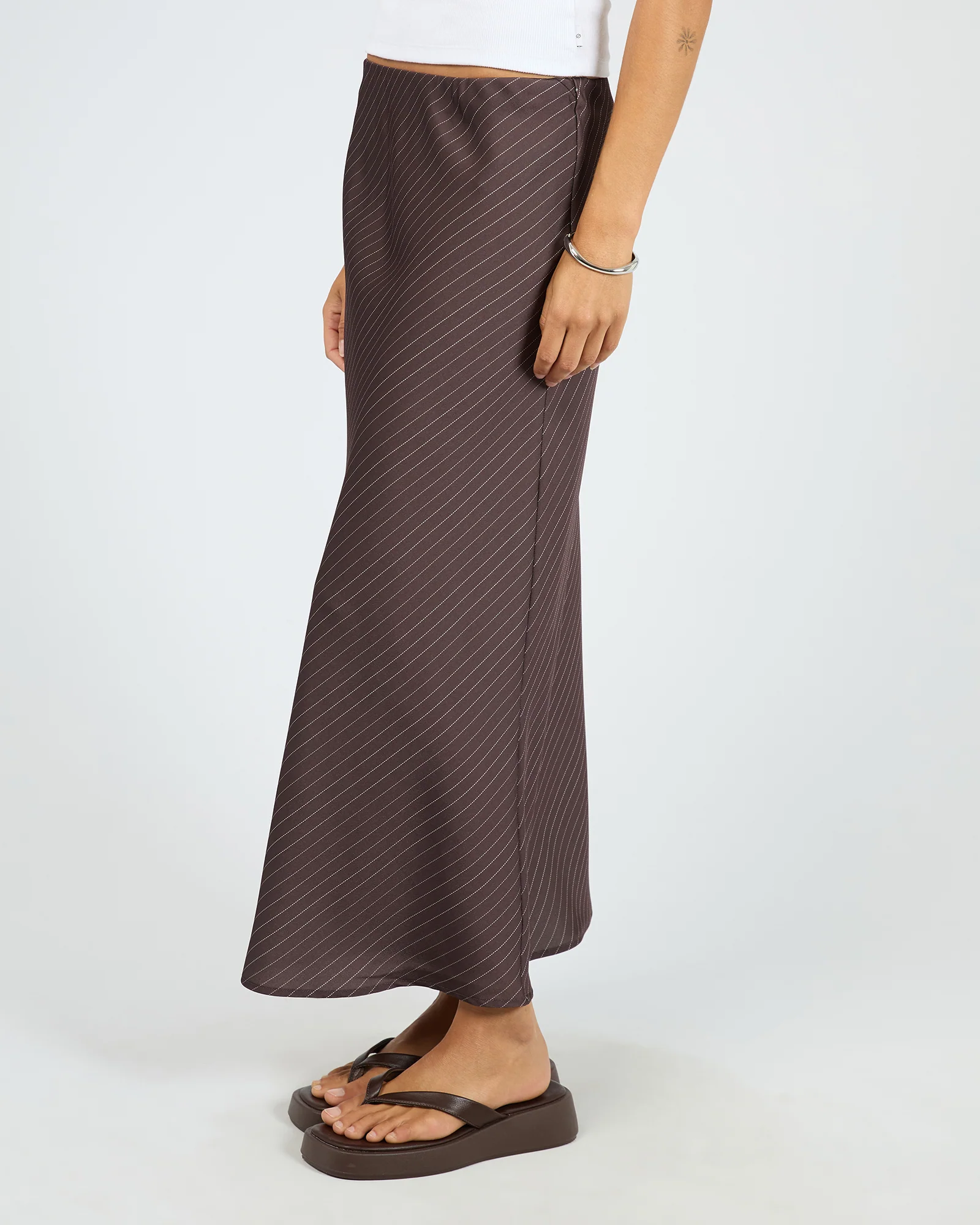 Silent Theory Eden Pinstripe Maxi Skirt Chocolate - Image 4