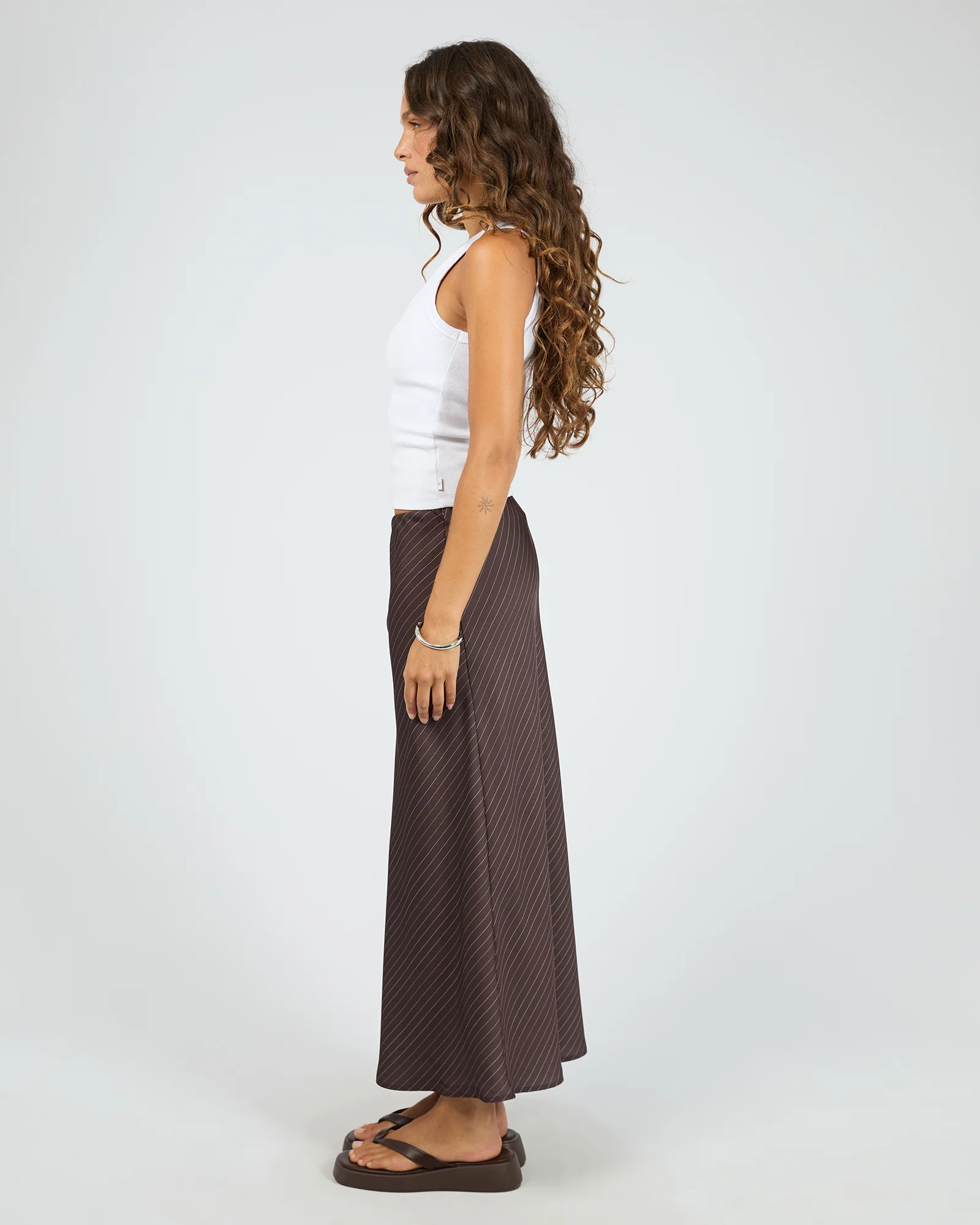 Silent Theory Eden Pinstripe Maxi Skirt Chocolate - Image 5