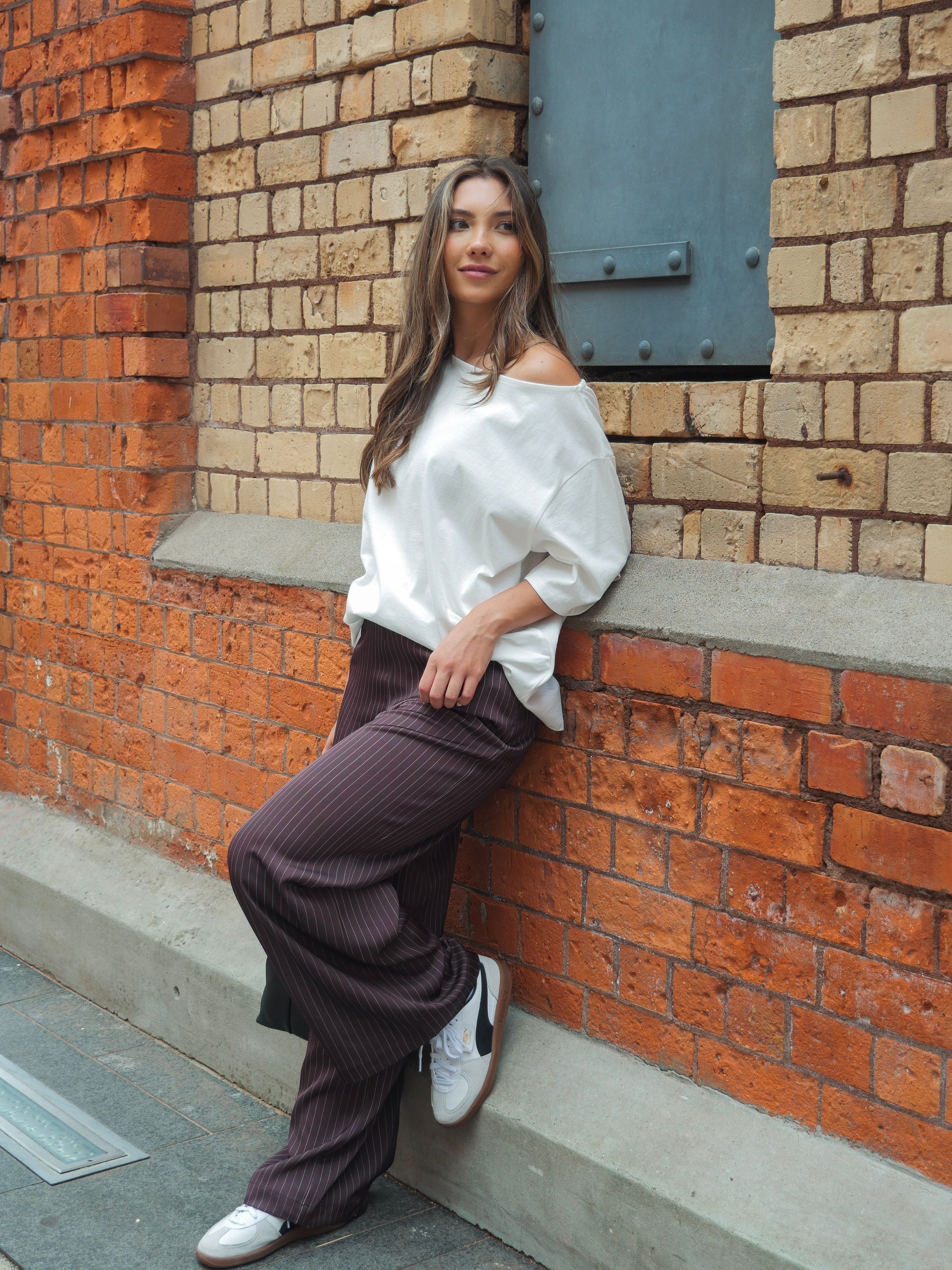 Silent Theory Eden Pinstripe Pant Chocolate - Image 3