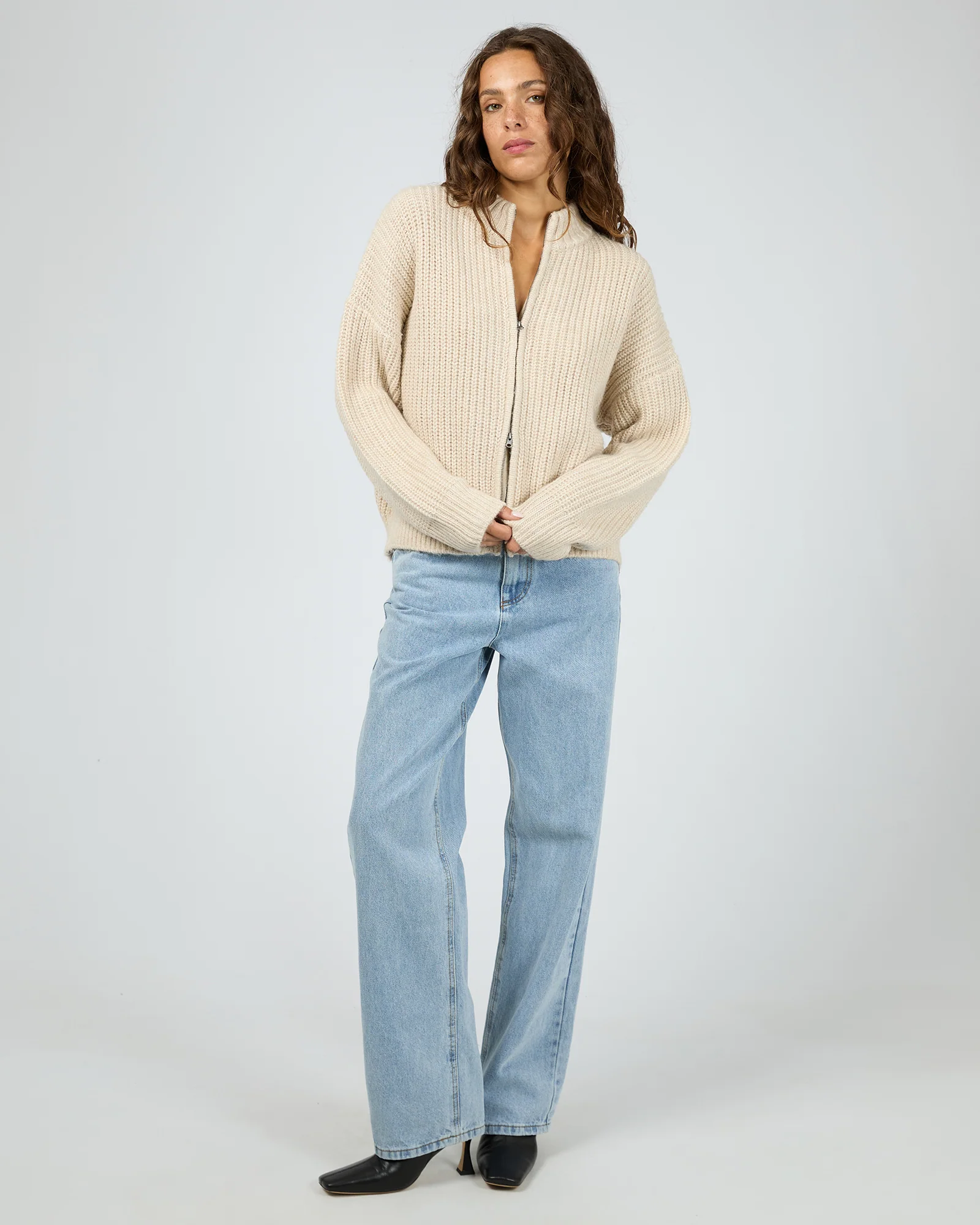 Silent Theory Maple Zip Thru Knit Jumper Natural - Image 5