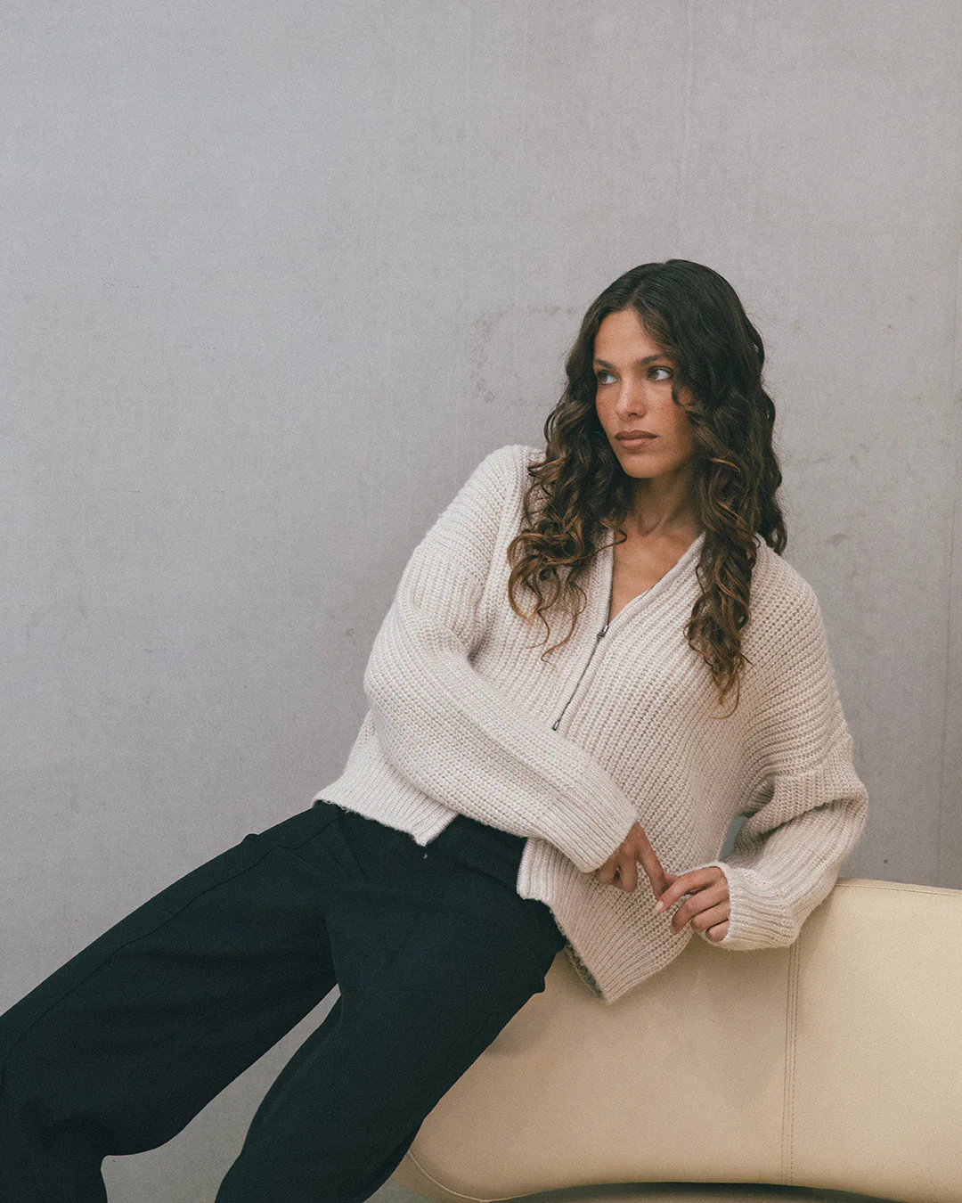 Silent Theory Maple Zip Thru Knit Jumper Natural - Image 6