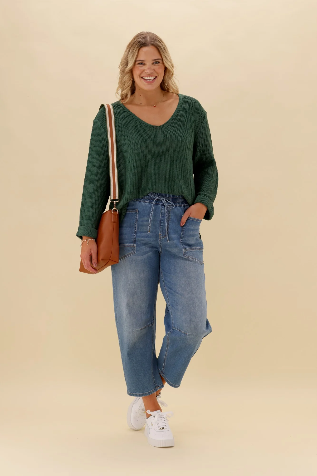 Silver Wishes Roll Up Sleeve Knit Top Emerald